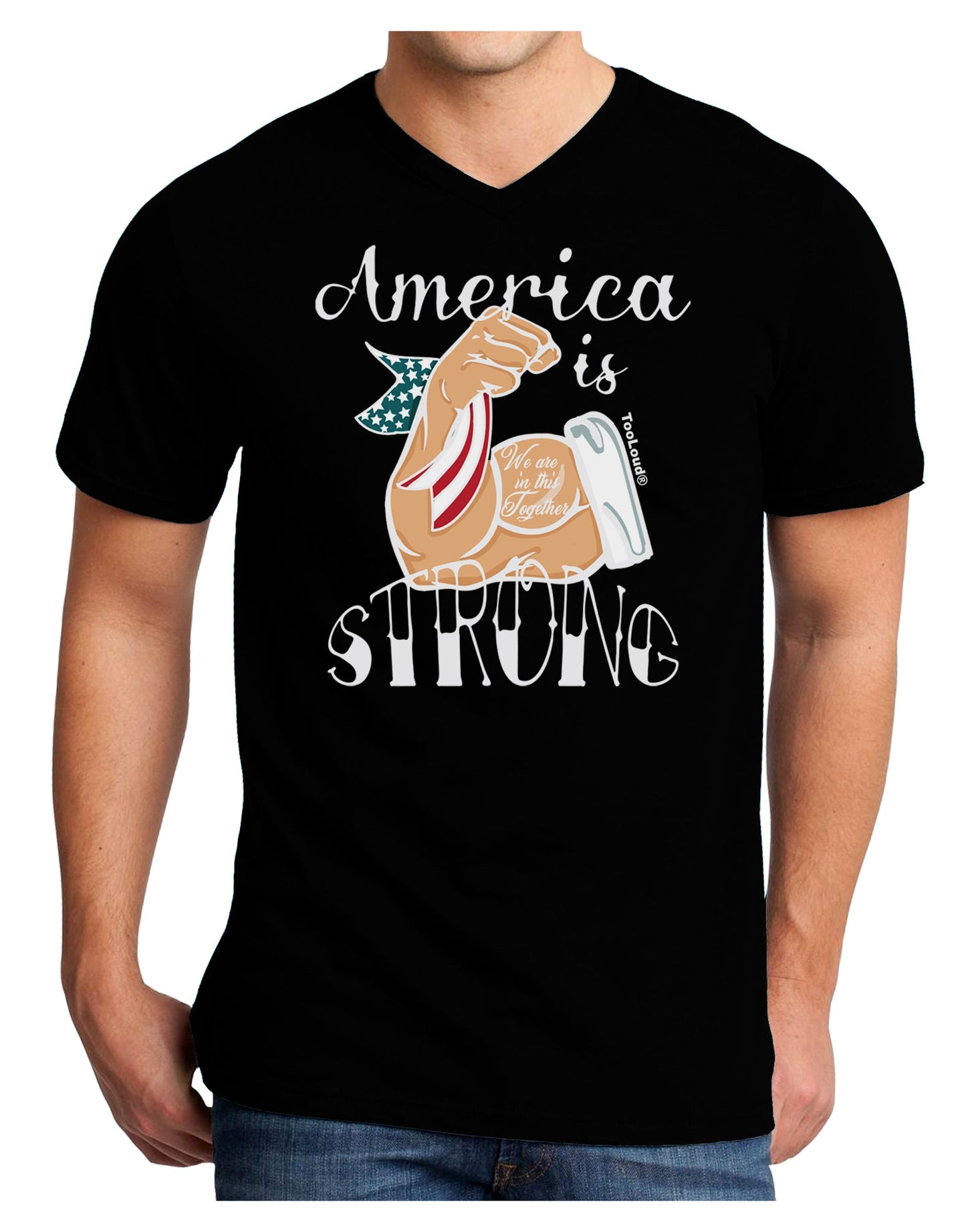 America is Strong We will Overcome This Adult V-Neck T-shirt-Mens T-Shirt-TooLoud-Black-Small-Davson Sales
