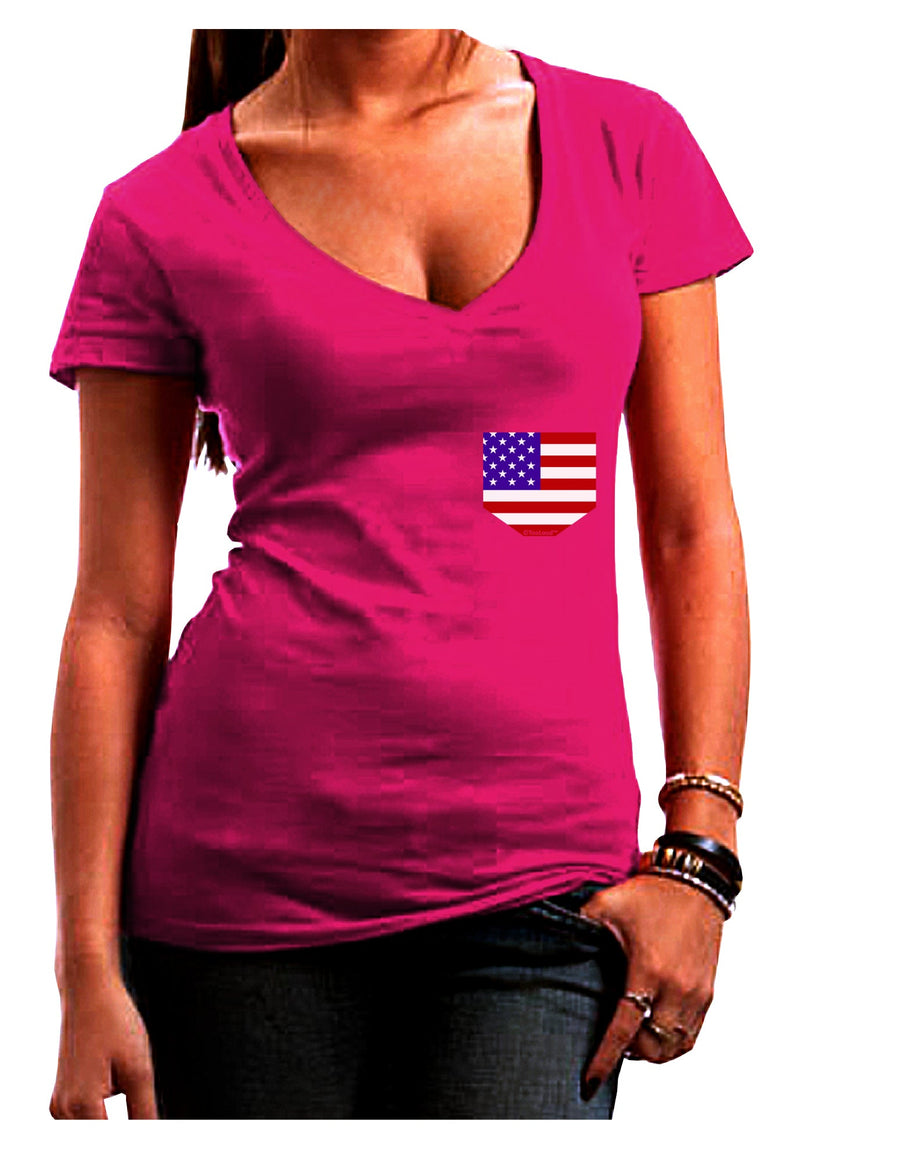 American Flag Faux Pocket Design Juniors V-Neck Dark T-Shirt by TooLoud-Womens V-Neck T-Shirts-TooLoud-Black-Juniors Fitted Small-Davson Sales