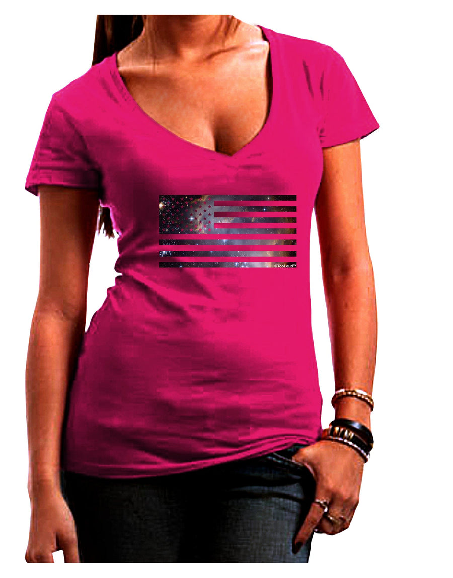 American Flag Galaxy Juniors V-Neck Dark T-Shirt by TooLoud-Womens V-Neck T-Shirts-TooLoud-Black-Juniors Fitted Small-Davson Sales
