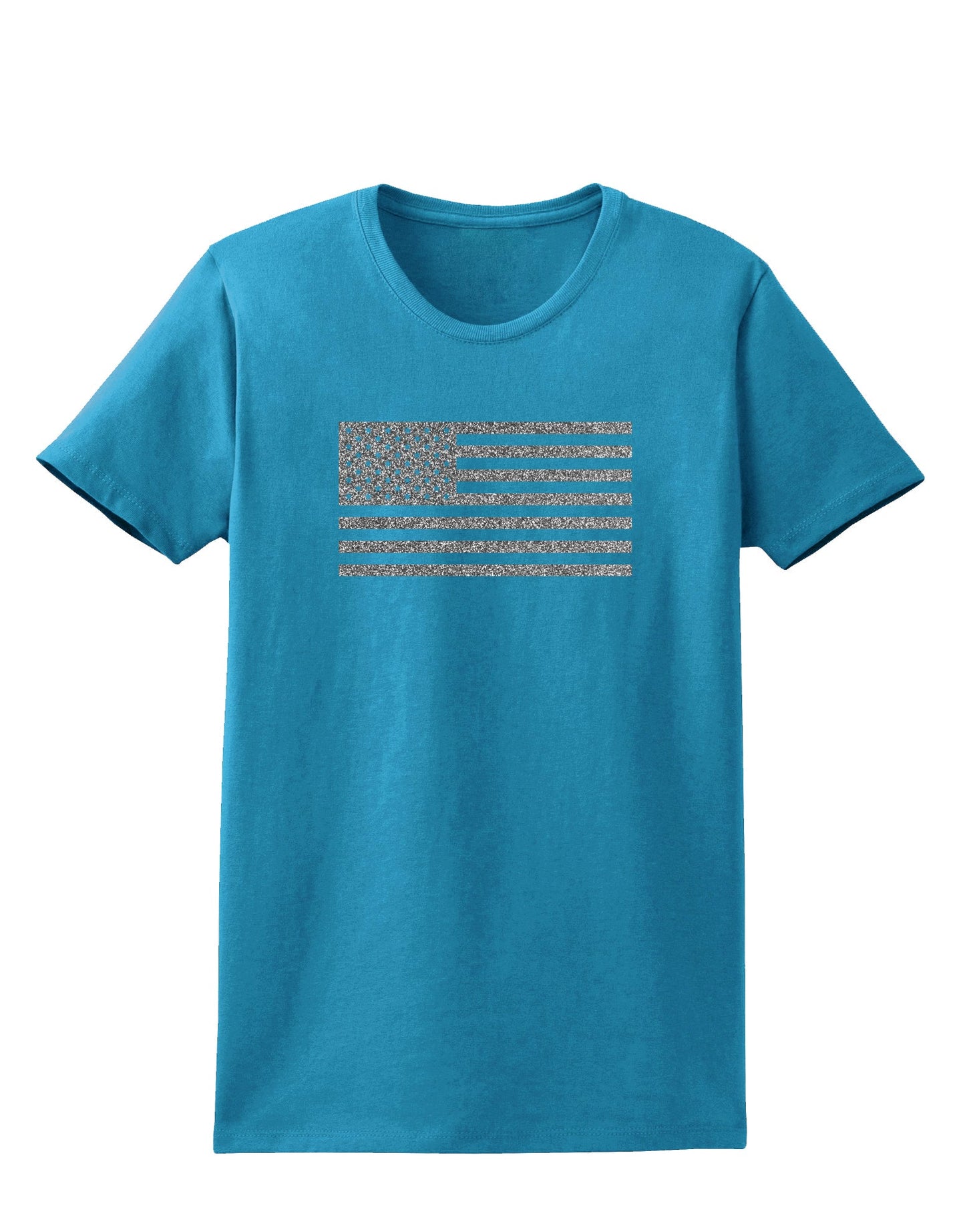 American Flag Glitter - Silver Womens Dark T-Shirt-TooLoud-Turquoise-X-Small-Davson Sales