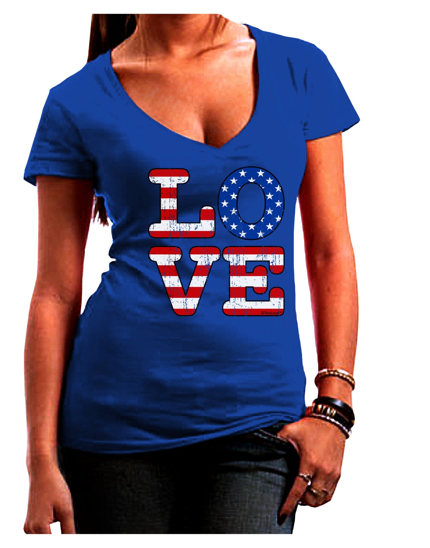 American Love Design - Distressed Juniors V-Neck Dark T-Shirt by TooLoud-Womens V-Neck T-Shirts-TooLoud-Royal-Blue-Juniors Fitted Small-Davson Sales