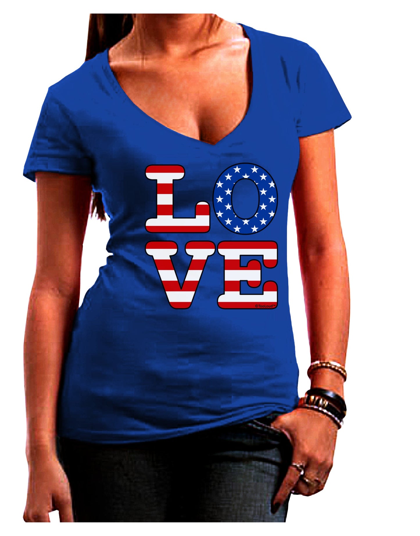 American Love Design Juniors V-Neck Dark T-Shirt by TooLoud-Womens V-Neck T-Shirts-TooLoud-Royal-Blue-Juniors Fitted Small-Davson Sales