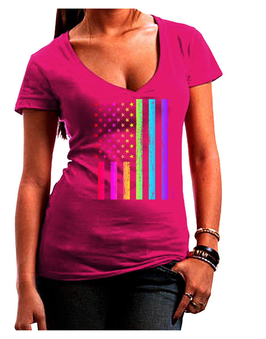 American Pride - Rainbow Flag Juniors V-Neck Dark T-Shirt-Womens V-Neck T-Shirts-TooLoud-Black-Juniors Fitted Small-Davson Sales