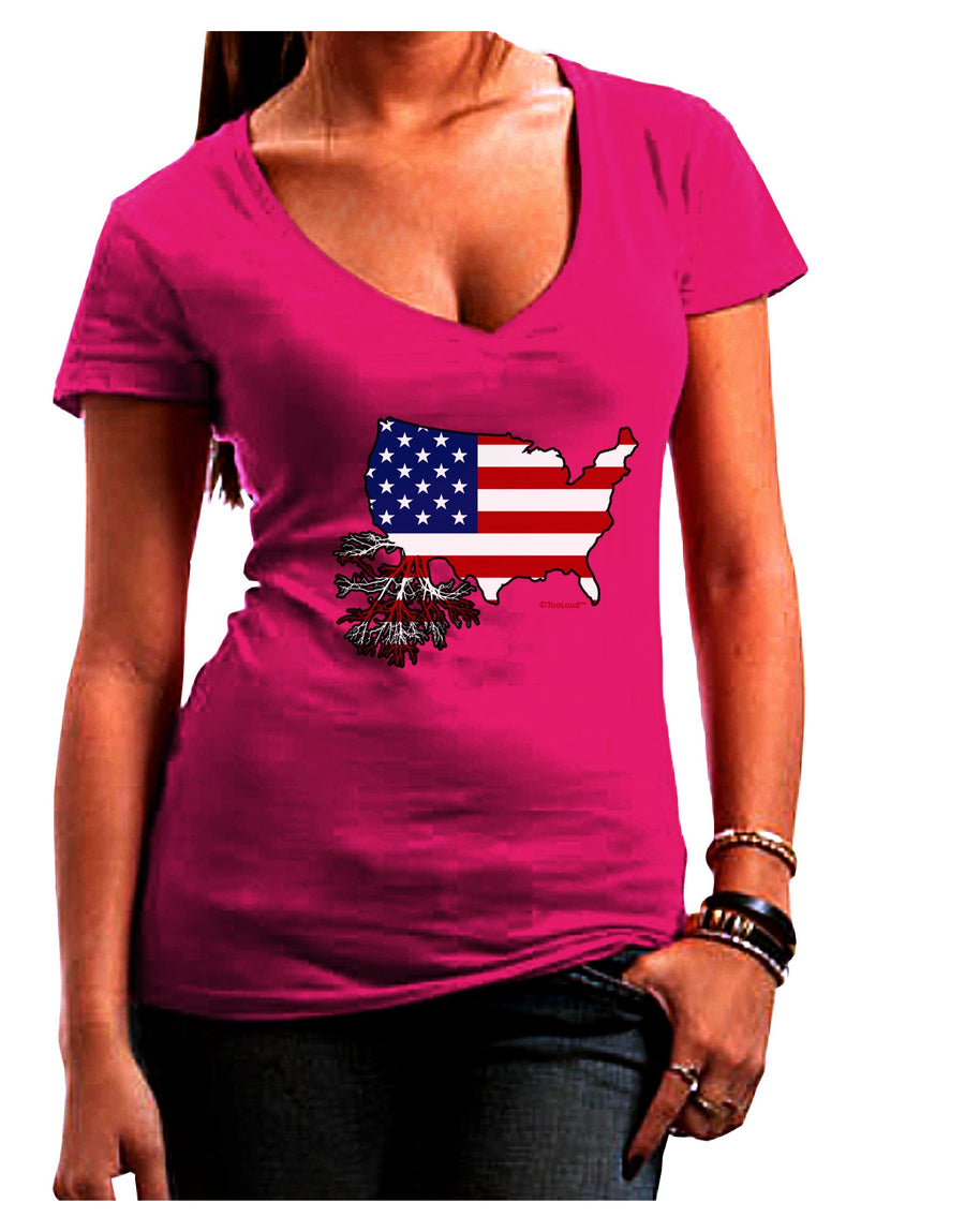 American Roots Design - American Flag Juniors V-Neck Dark T-Shirt by TooLoud-Womens V-Neck T-Shirts-TooLoud-Black-Juniors Fitted Small-Davson Sales