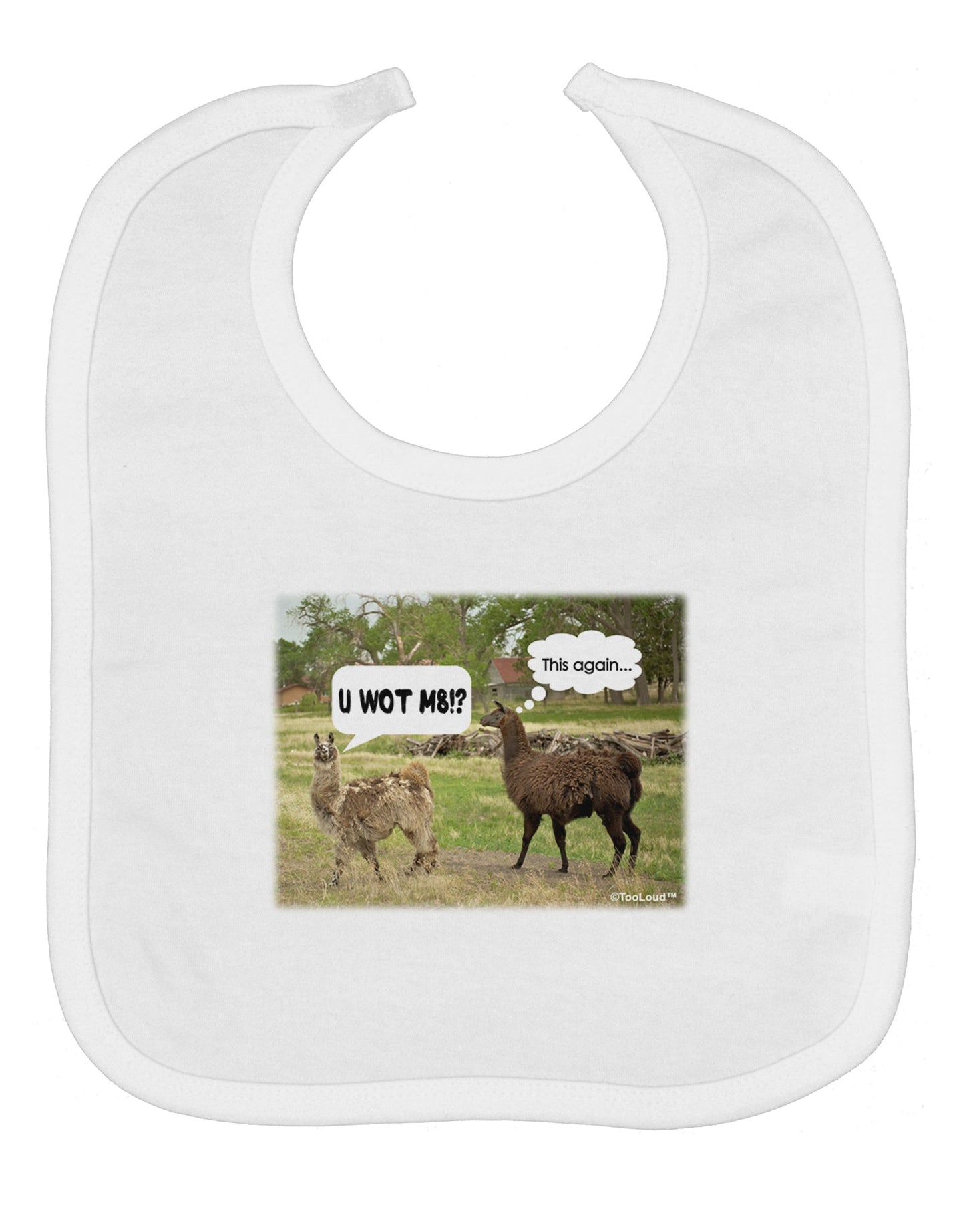 Angry Standing Llamas Baby Bib by TooLoud