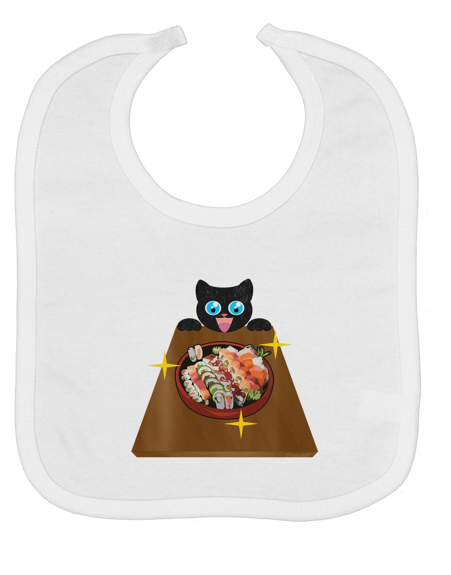 Anime Cat Loves Sushi Baby Bib by TooLoud