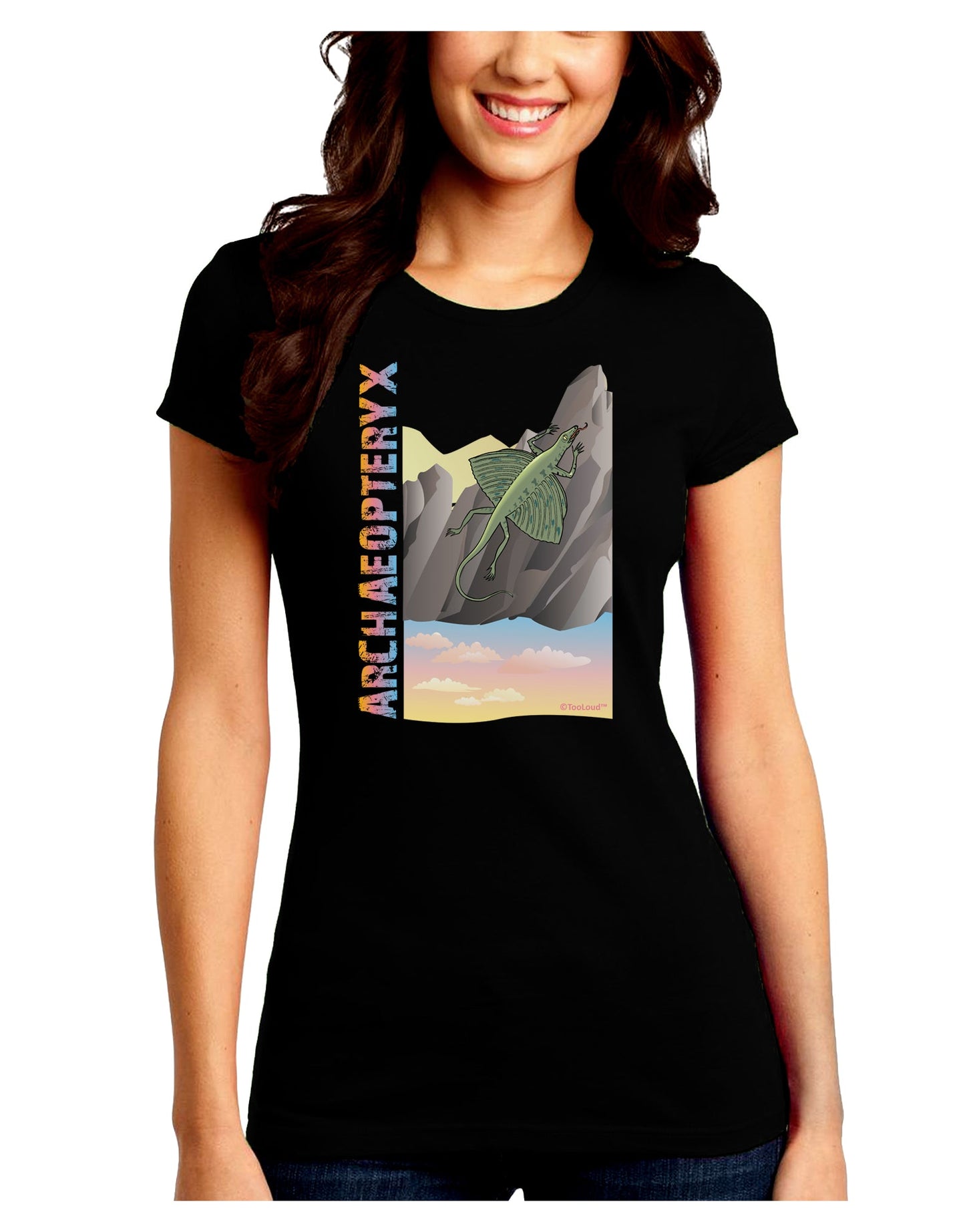 Archaopteryx - With Name Juniors Crew Dark T-Shirt by TooLoud-T-Shirts Juniors Tops-TooLoud-Black-Juniors Fitted Small-Davson Sales
