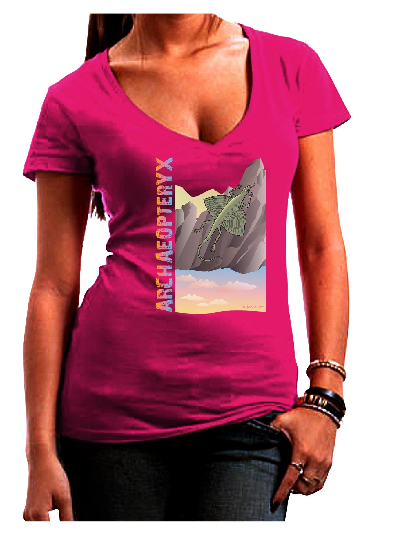 Archaopteryx - With Name Juniors V-Neck Dark T-Shirt by TooLoud-Womens V-Neck T-Shirts-TooLoud-Hot-Pink-Juniors Fitted Small-Davson Sales