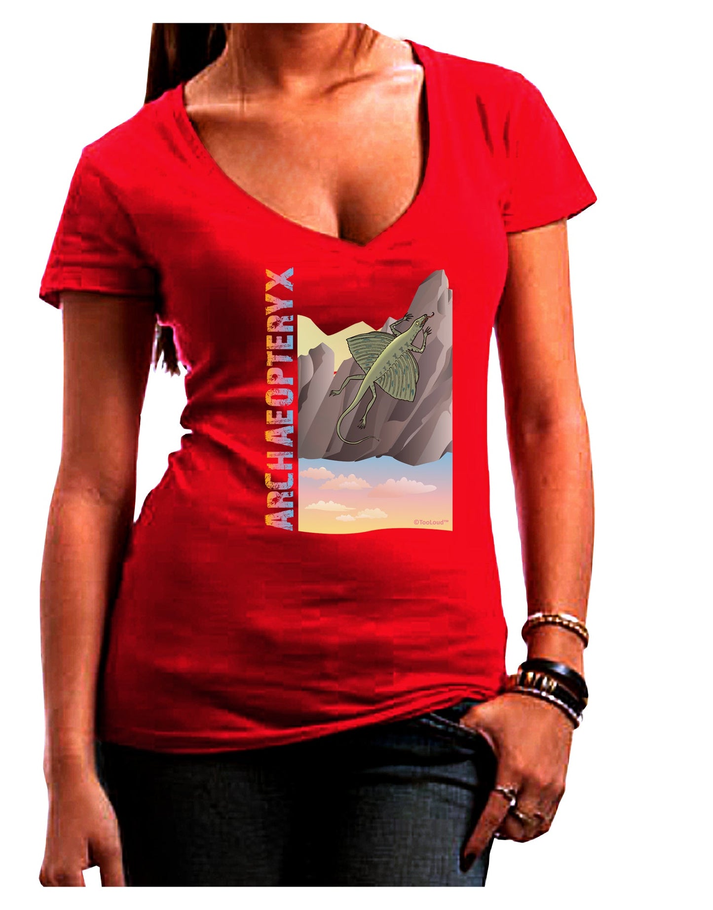Archaopteryx - With Name Juniors V-Neck Dark T-Shirt by TooLoud-Womens V-Neck T-Shirts-TooLoud-Red-Juniors Fitted Small-Davson Sales