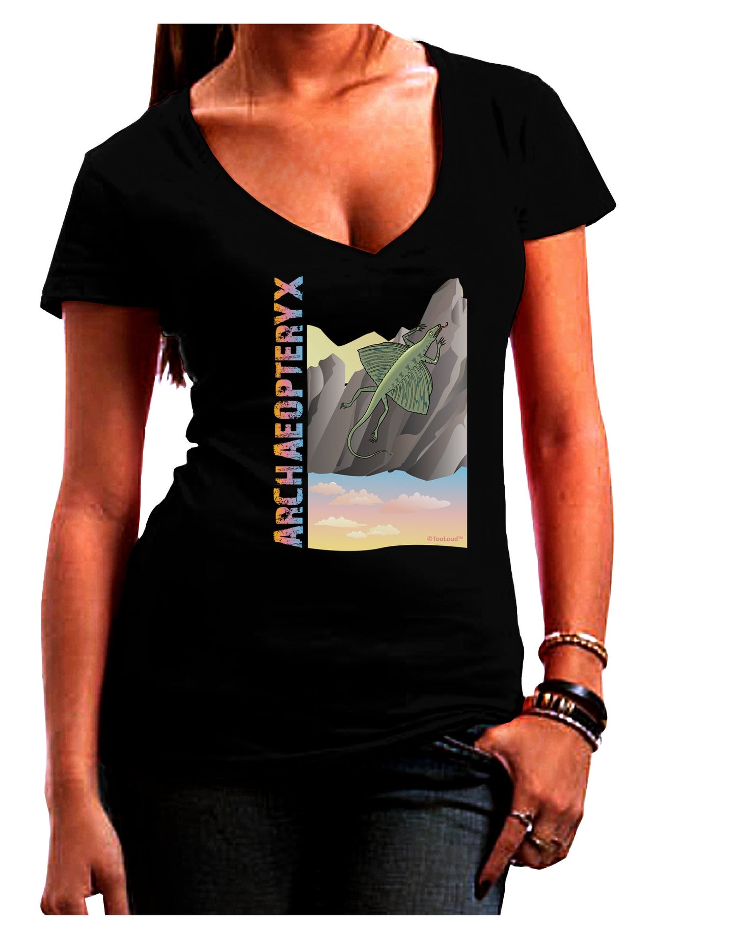 Archaopteryx - With Name Juniors V-Neck Dark T-Shirt by TooLoud-Womens V-Neck T-Shirts-TooLoud-Black-Juniors Fitted Small-Davson Sales