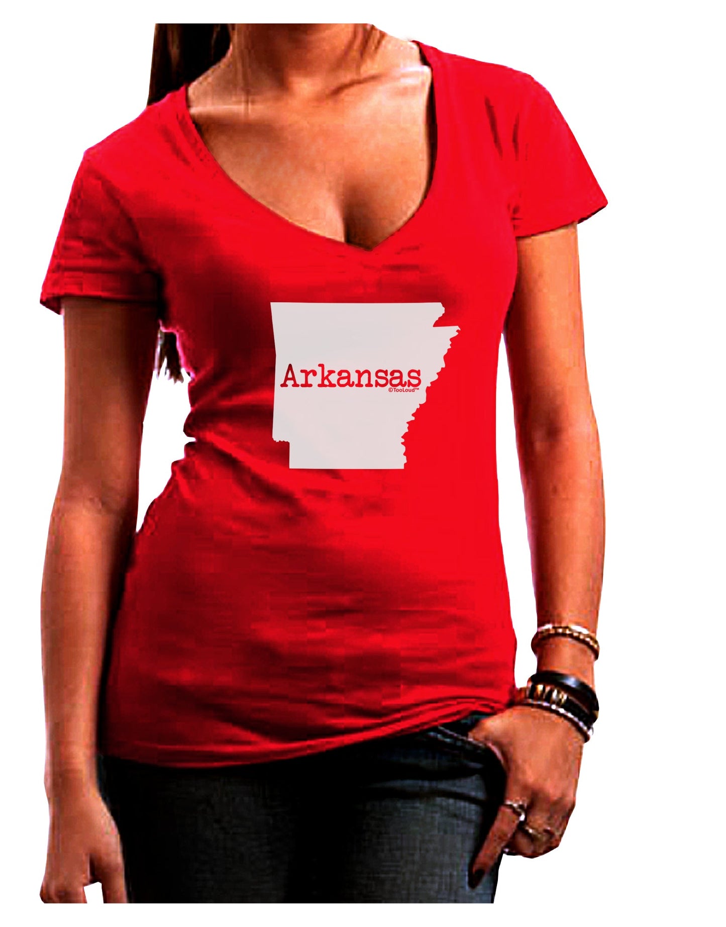 Arkansas - United States Shape Juniors V-Neck Dark T-Shirt by TooLoud-Womens V-Neck T-Shirts-TooLoud-Red-Juniors Fitted Small-Davson Sales