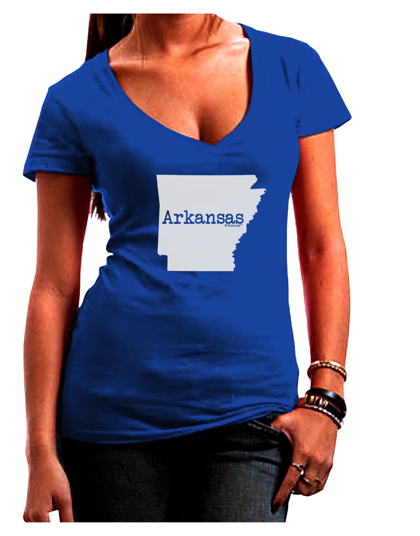 Arkansas - United States Shape Juniors V-Neck Dark T-Shirt by TooLoud-Womens V-Neck T-Shirts-TooLoud-Royal-Blue-Juniors Fitted Small-Davson Sales