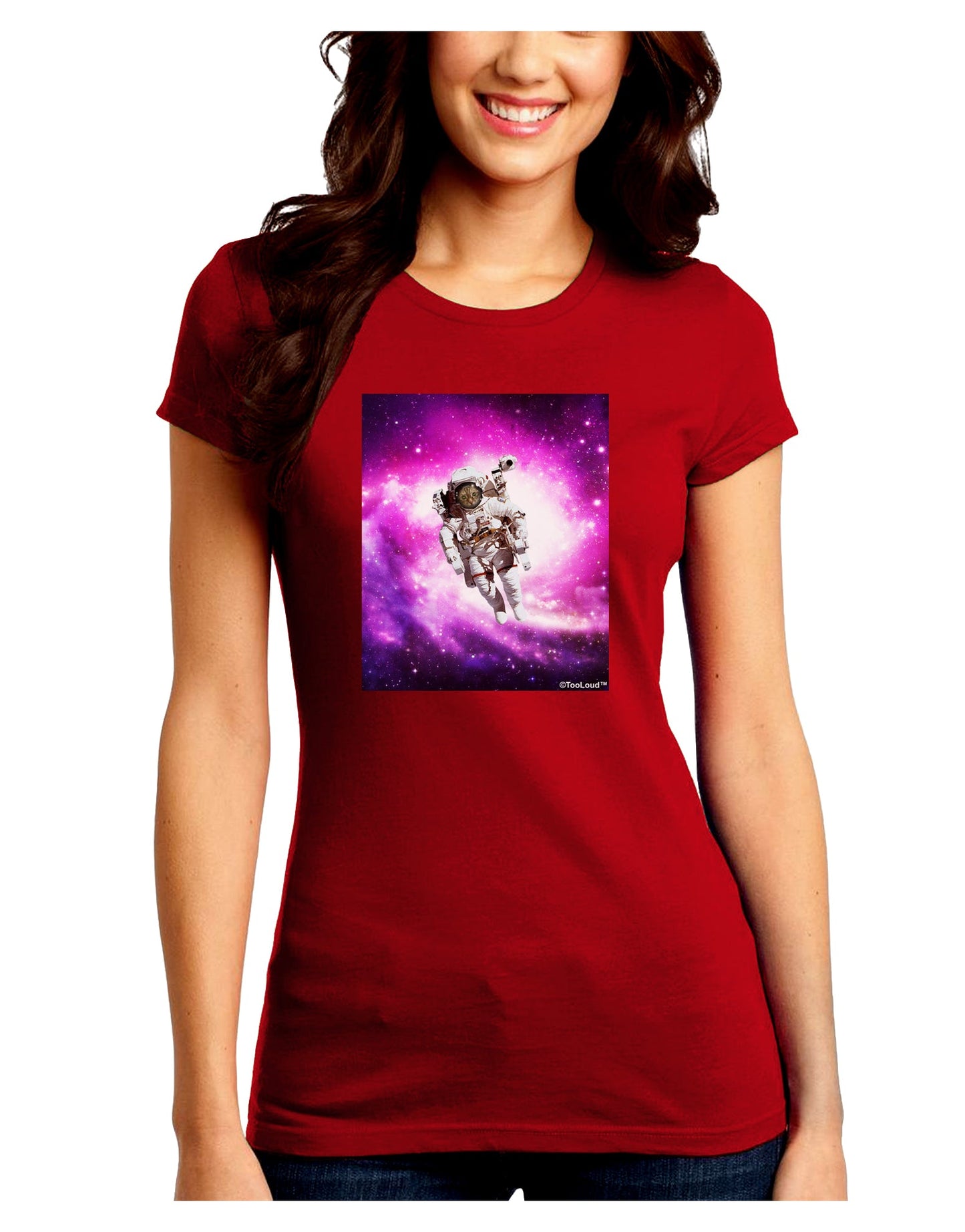 Astronaut Cat Juniors Petite Crew Dark T-Shirt-T-Shirts Juniors Tops-TooLoud-Red-Juniors Fitted Small-Davson Sales