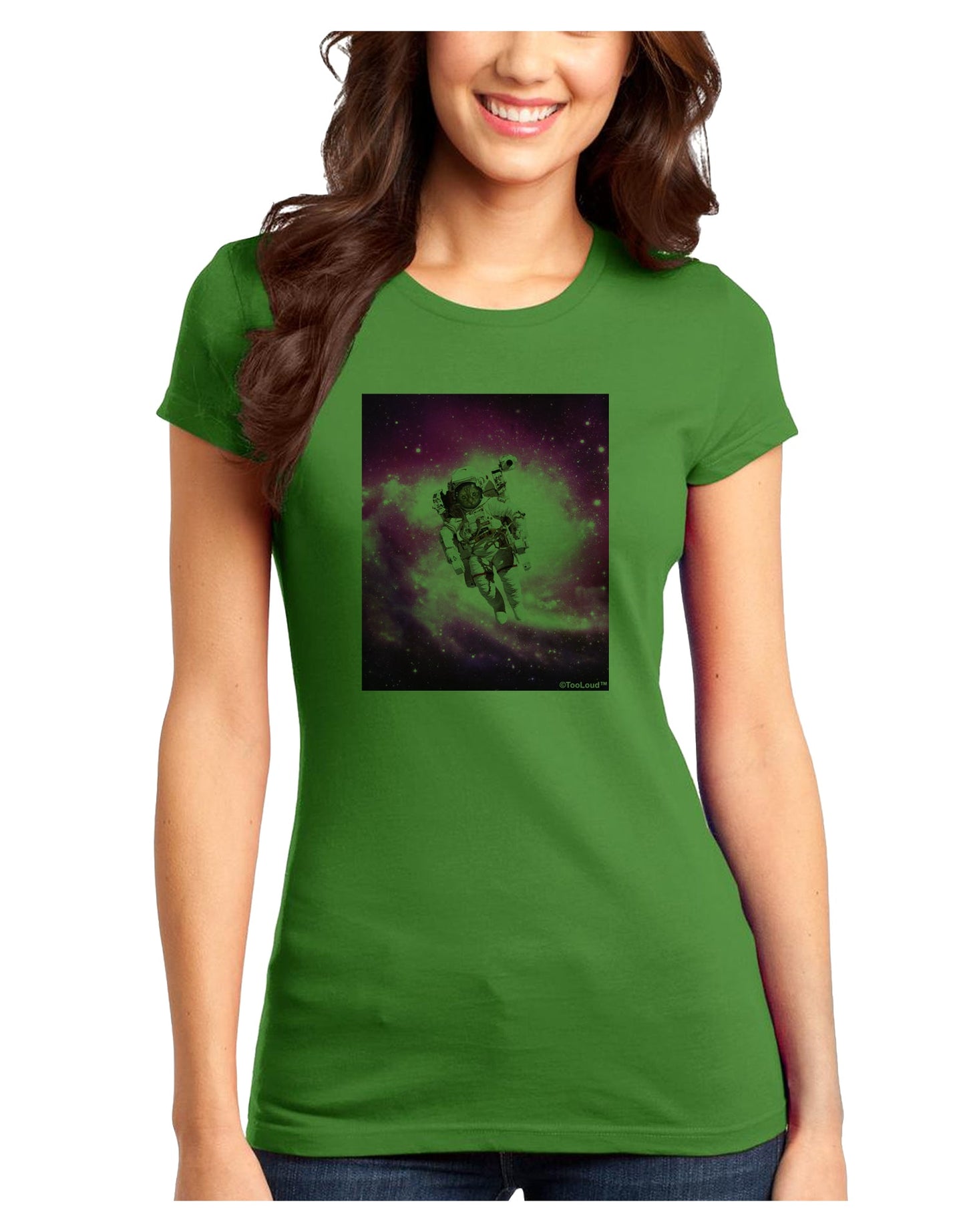 Astronaut Cat Juniors Petite T-Shirt-T-Shirts Juniors Tops-TooLoud-Kiwi-Green-Juniors Fitted X-Small-Davson Sales