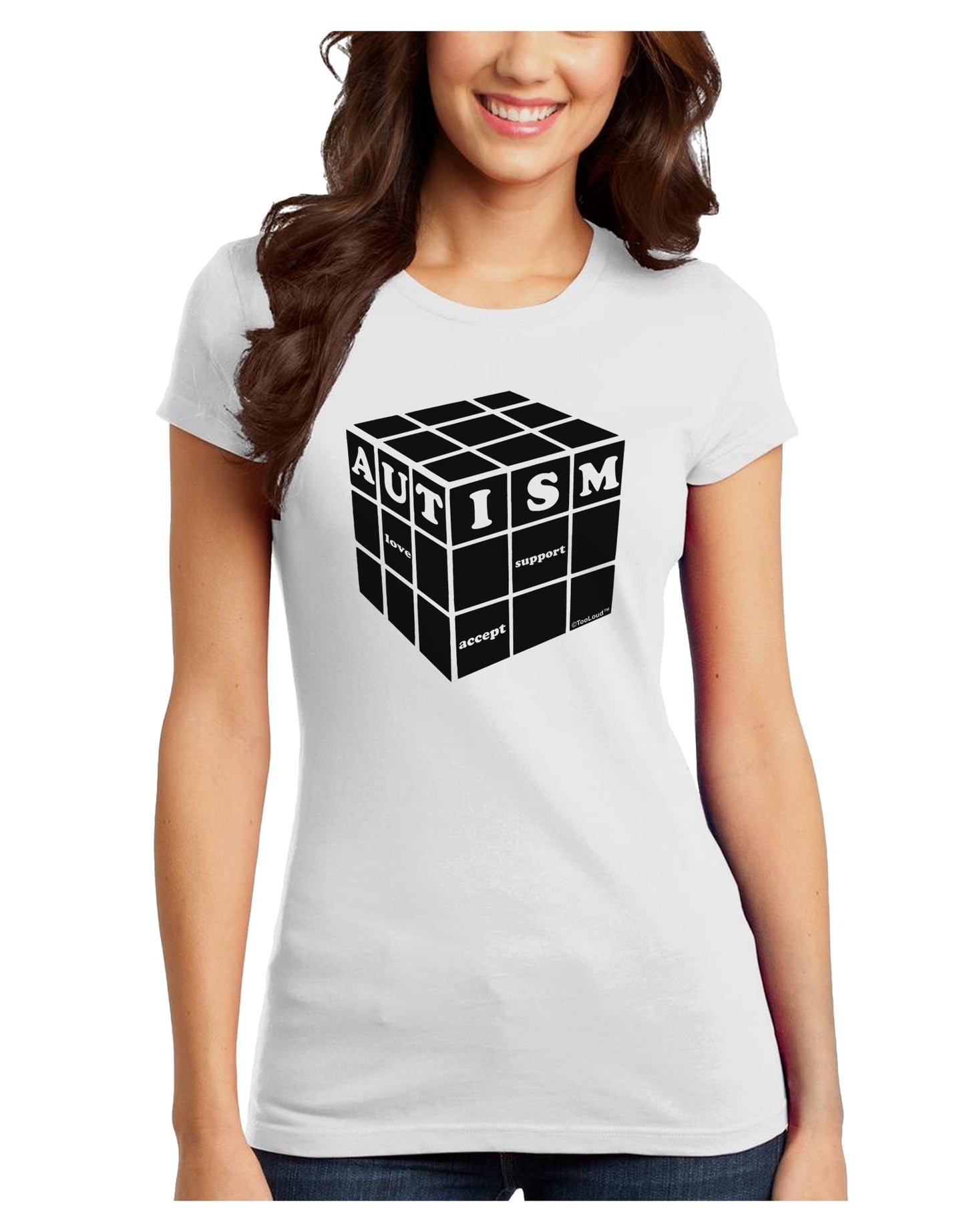 Autism Awareness - Cube B & W Juniors T-Shirt-Womens Juniors T-Shirt-TooLoud-White-Juniors Fitted X-Small-Davson Sales