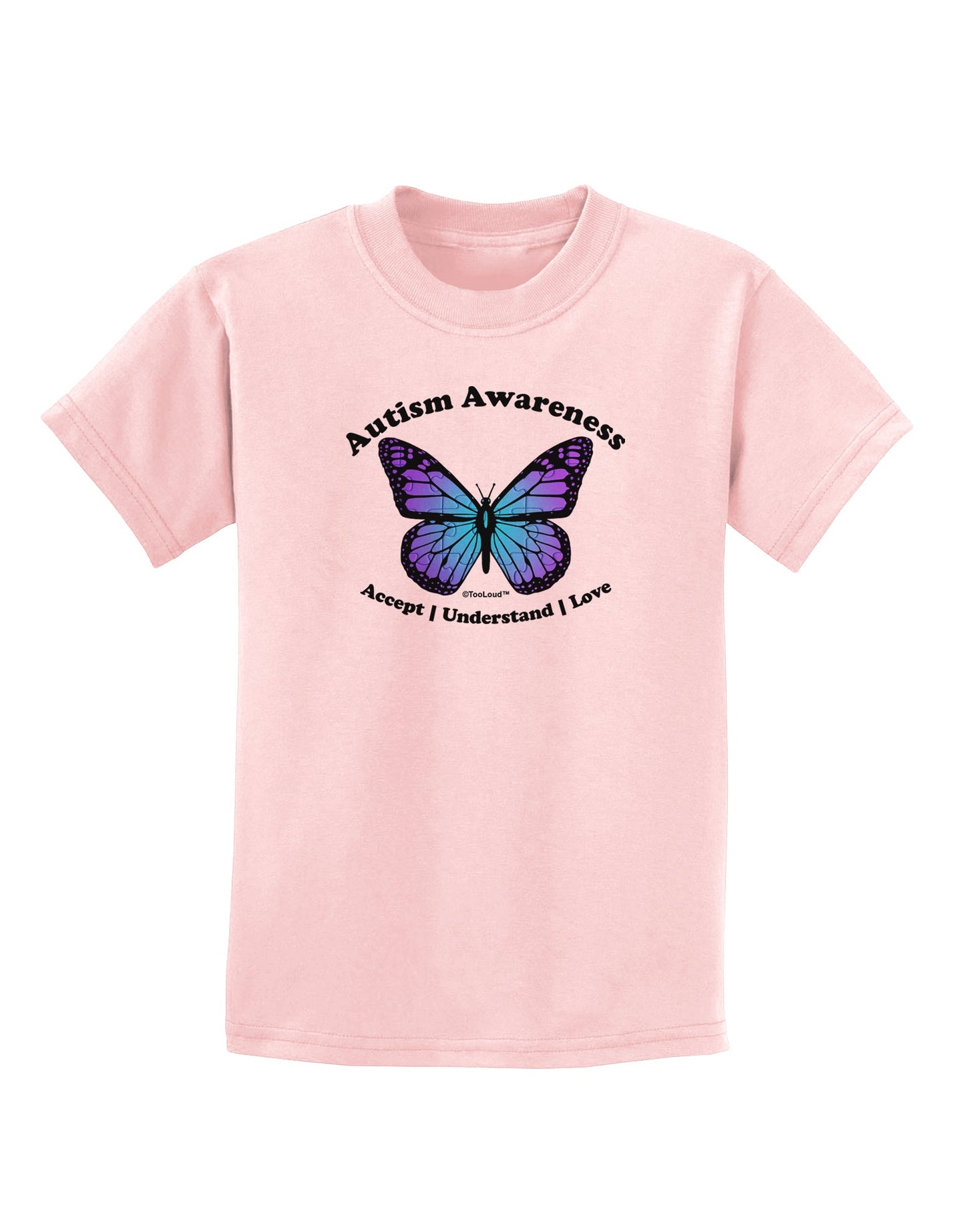 Autism Awareness - Puzzle Piece Butterfly Childrens T-Shirt-Childrens T-Shirt-TooLoud-PalePink-X-Small-Davson Sales