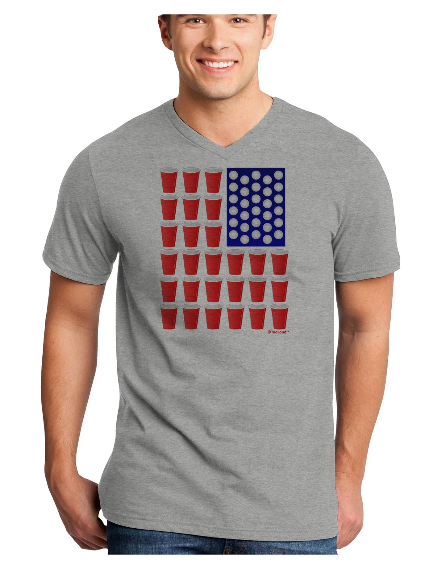 Beer Pong Flag Adult V-Neck T-shirt-Mens V-Neck T-Shirt-TooLoud-HeatherGray-Small-Davson Sales