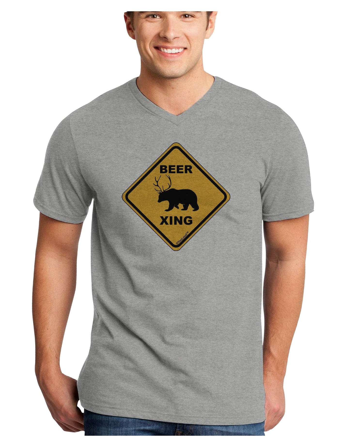 Beer Xing Adult V-Neck T-shirt-Mens V-Neck T-Shirt-TooLoud-HeatherGray-Small-Davson Sales