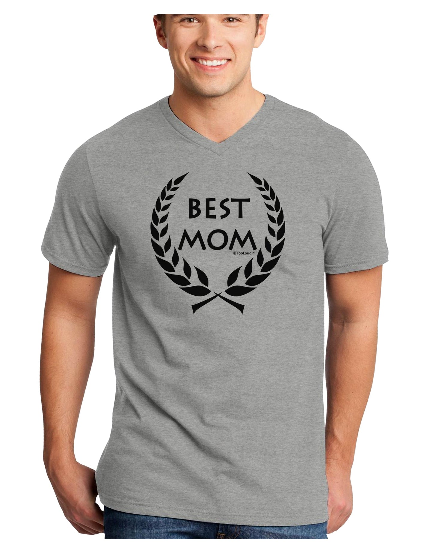 Best Mom - Wreath Design Adult V-Neck T-shirt by TooLoud-Mens V-Neck T-Shirt-TooLoud-HeatherGray-Small-Davson Sales