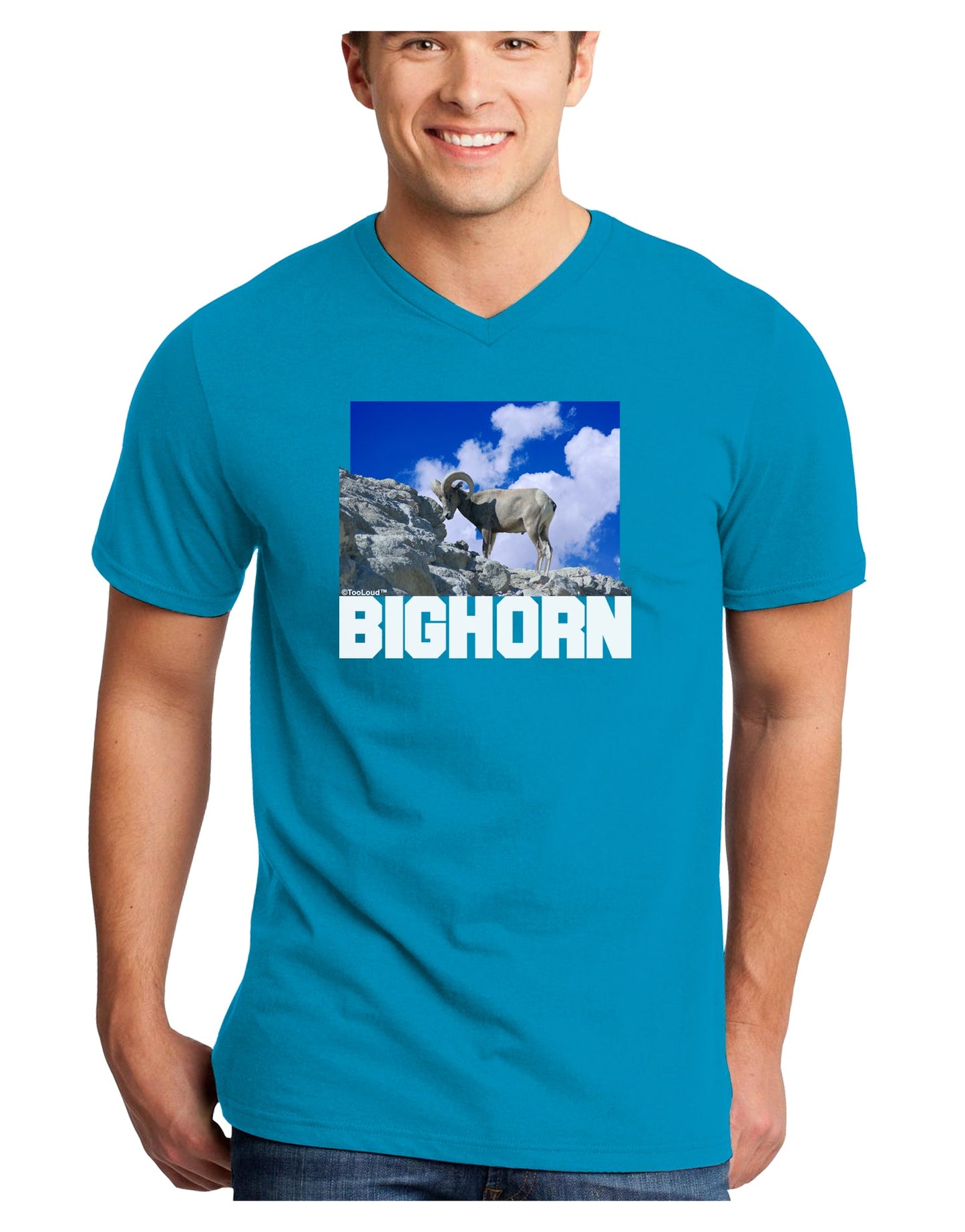 Bighorn Ram Text Adult Dark V-Neck T-Shirt-TooLoud-Turquoise-Small-Davson Sales