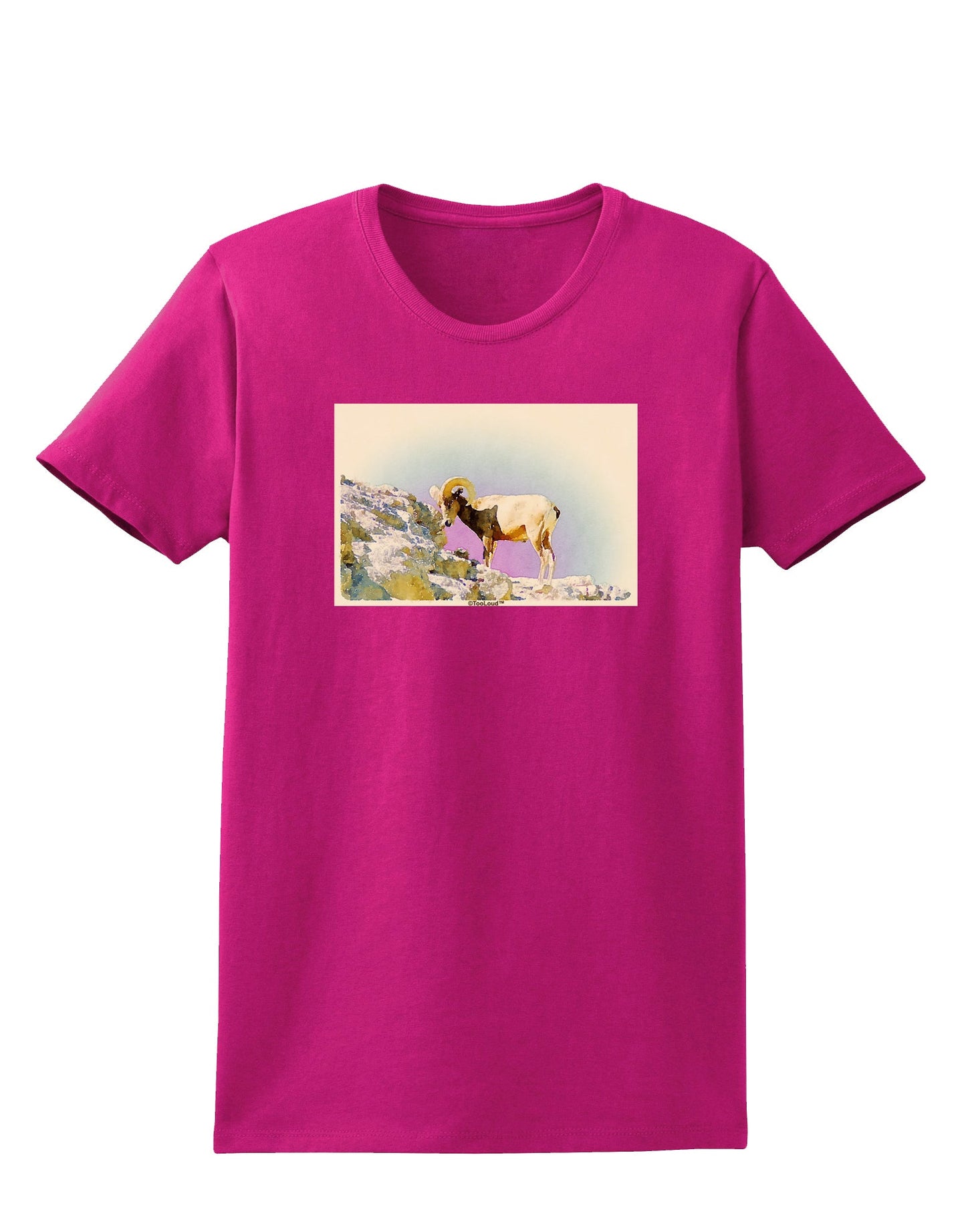 Bighorn Ram Watercolor Womens Dark T-Shirt-TooLoud-Hot-Pink-Small-Davson Sales