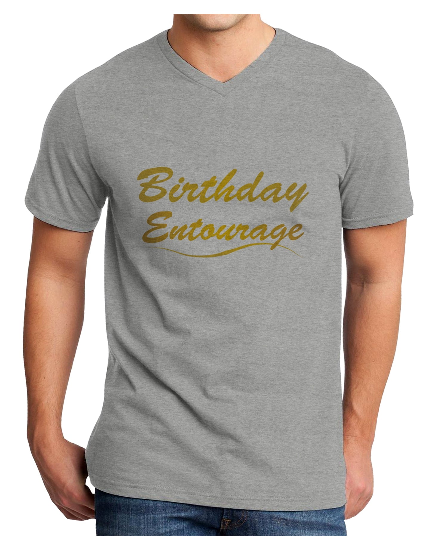 Birthday Entourage Text Adult V-Neck T-shirt by TooLoud-Mens V-Neck T-Shirt-TooLoud-HeatherGray-Small-Davson Sales