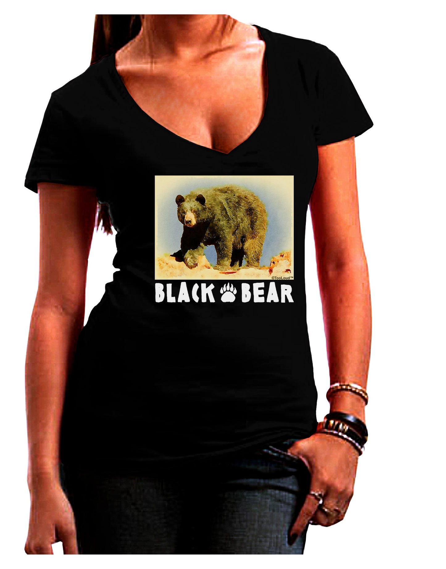 Black Bear Watercolor Womens V-Neck Dark T-Shirt-Womens V-Neck T-Shirts-TooLoud-Black-Juniors Fitted Small-Davson Sales