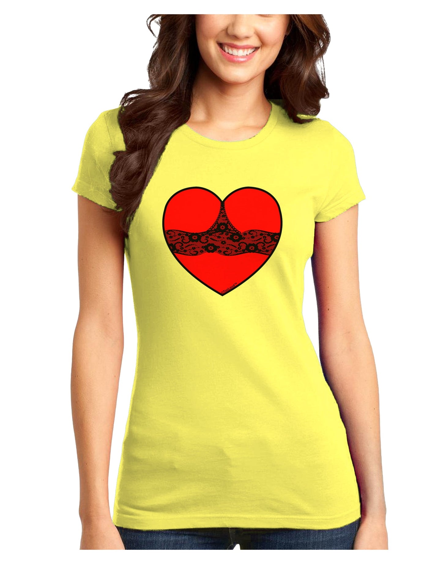 Black Lace Panty Heart Juniors T-Shirt-Womens Juniors T-Shirt-TooLoud-Yellow-Juniors Fitted X-Small-Davson Sales