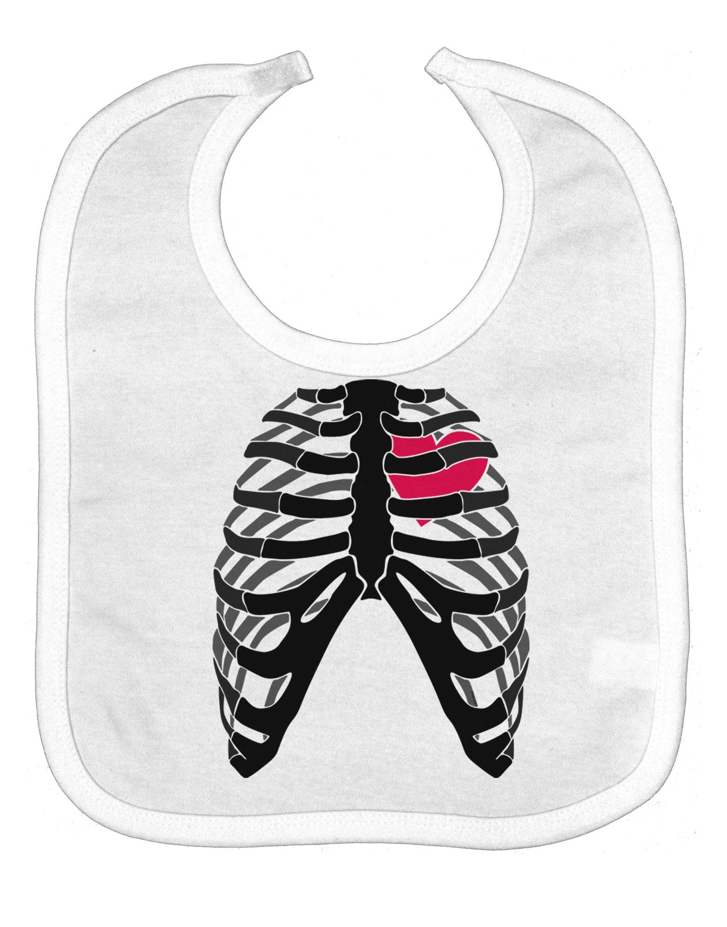 Black Skeleton Bones Ribcage with Heart Baby Bib