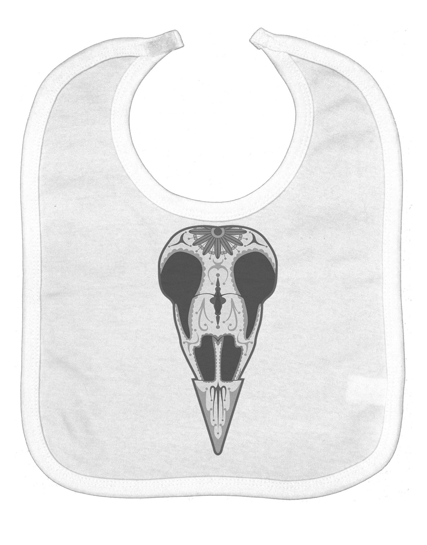 Black and White Mystic Bird Skull Day of the Dead Baby Bib