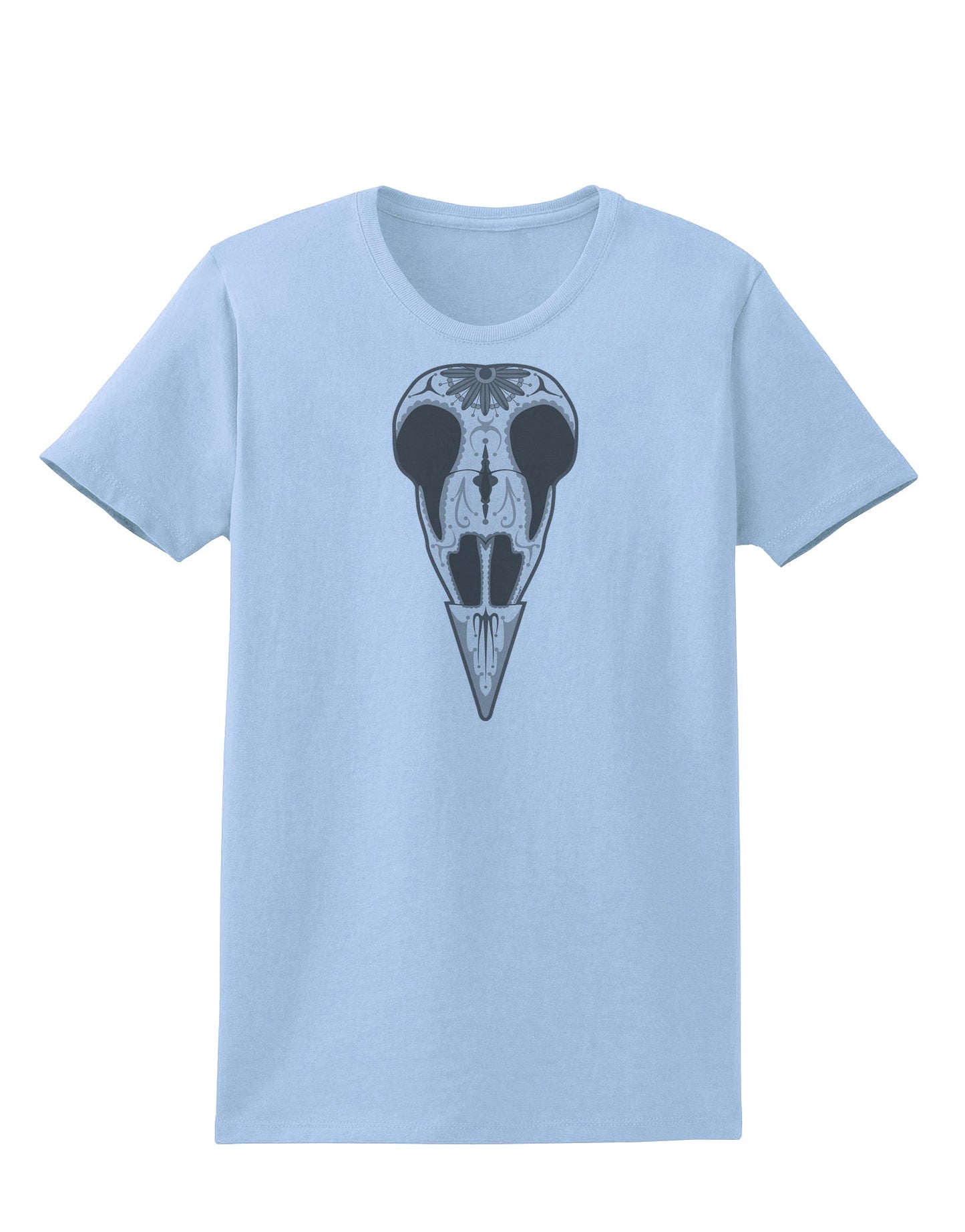 Black and White Mystic Bird Skull Day of the Dead Womens T-Shirt-Womens T-Shirt-TooLoud-Light-Blue-X-Small-Davson Sales