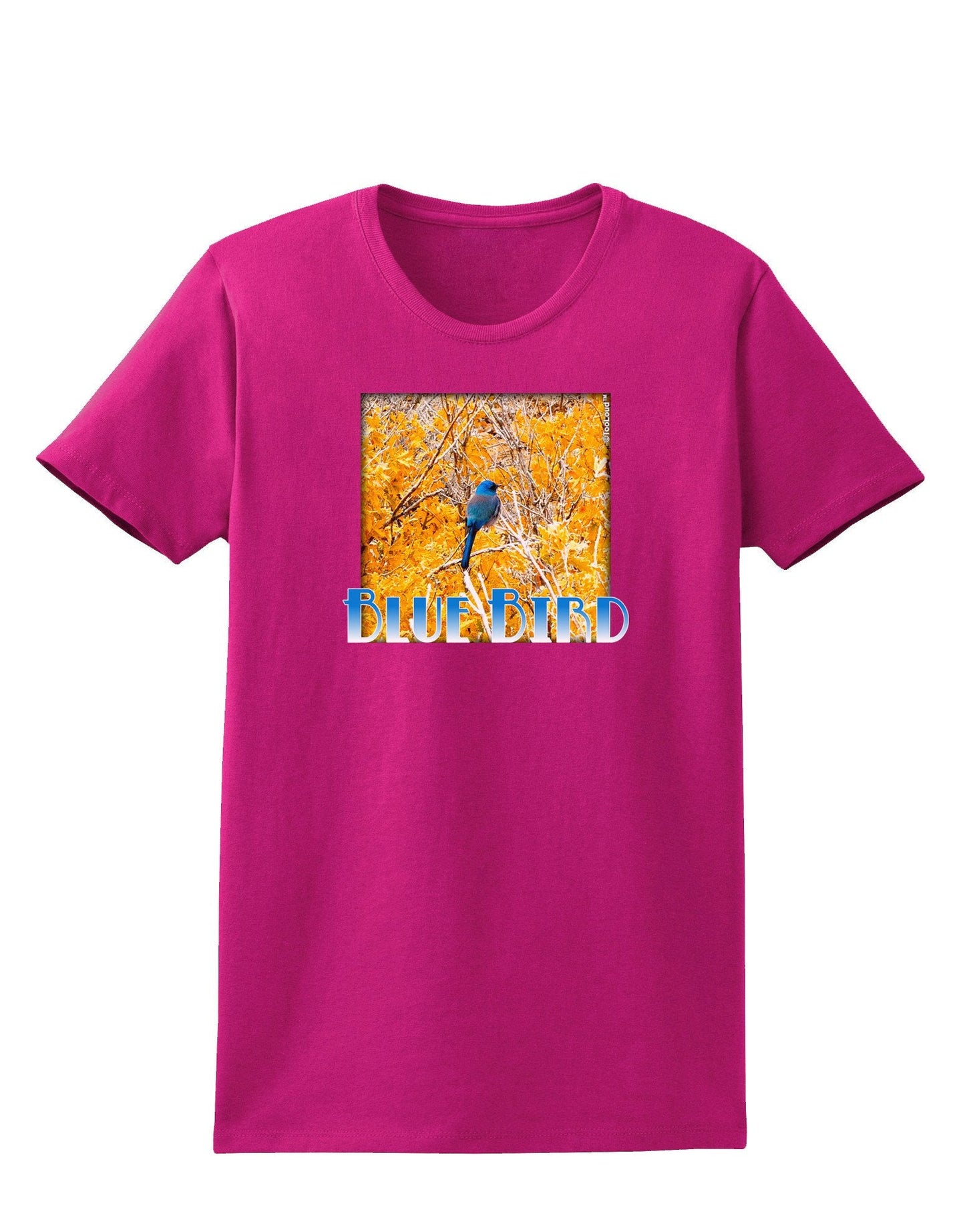 Blue Bird In Yellow Text Womens Dark T-Shirt-Womens T-Shirt-TooLoud-Hot-Pink-XX-Large-Davson Sales