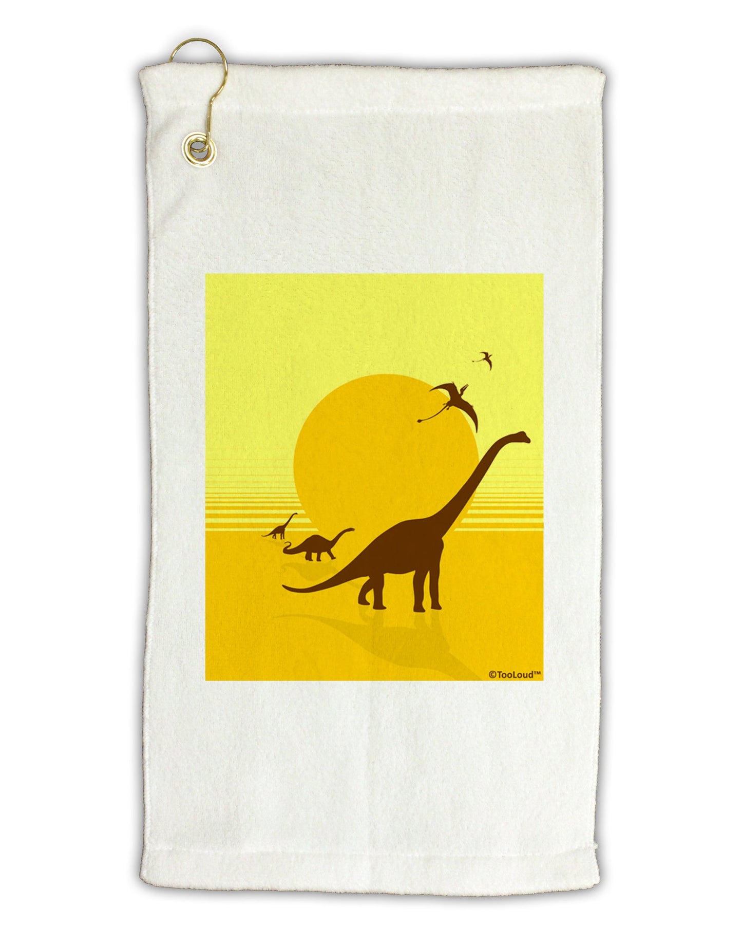 Brontosaurus and Pterodactyl Silhouettes with Sun Micro Terry Gromet Golf Towel 16 x 25 inch by TooLoud-Golf Towel-TooLoud-White-Davson Sales