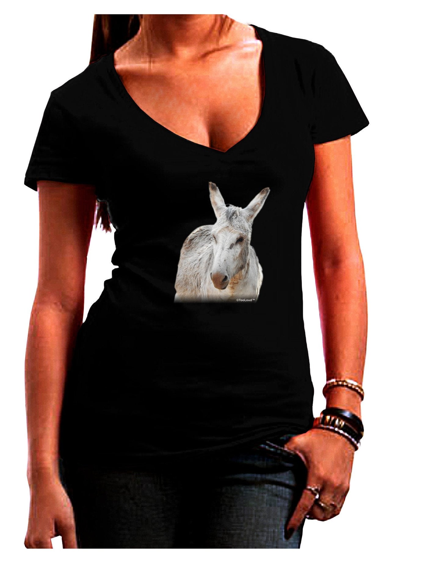 Burro Cutout Womens V-Neck Dark T-Shirt-Womens V-Neck T-Shirts-TooLoud-Black-Juniors Fitted XX-Large-Davson Sales