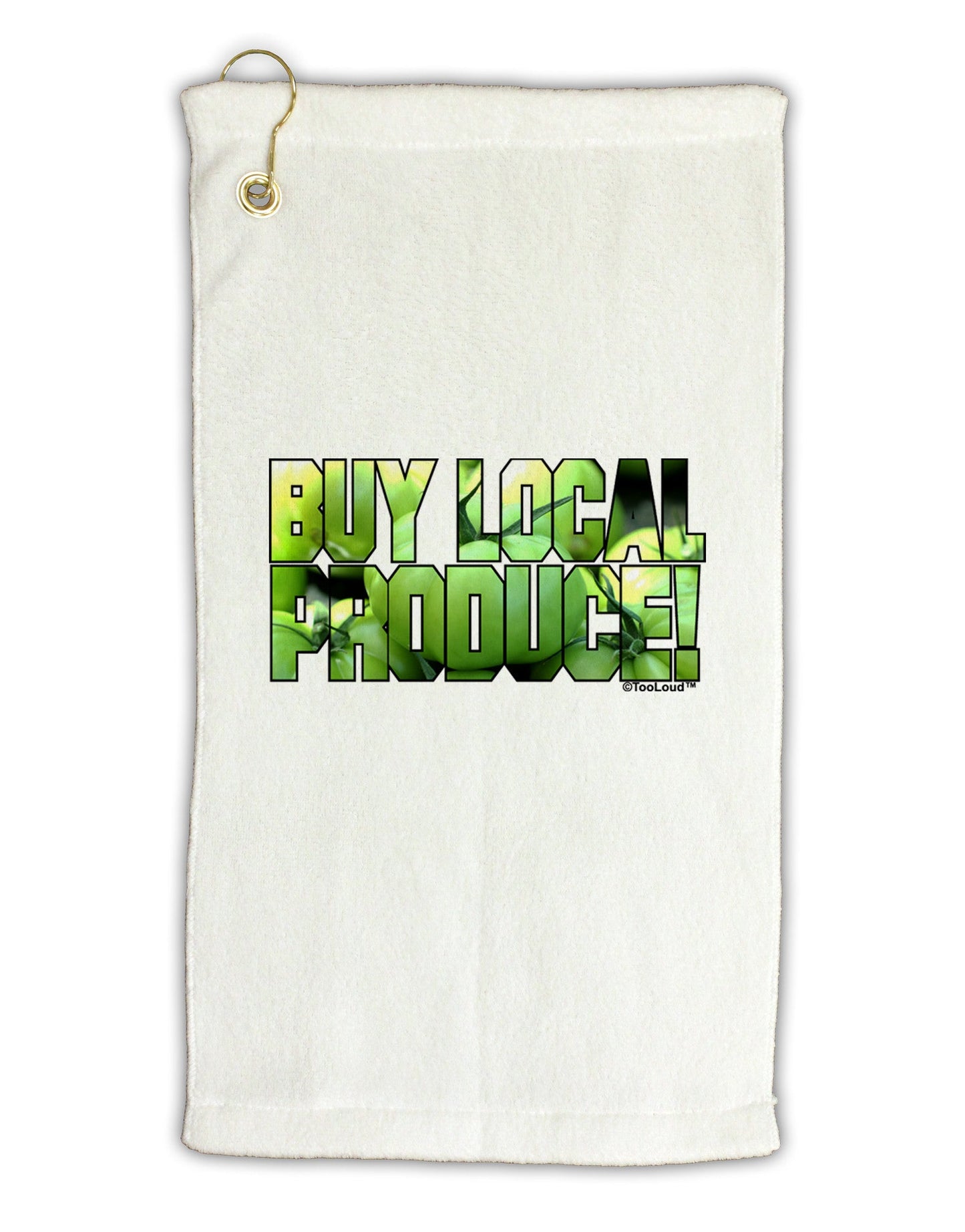 Buy Local - Green Tomatoes Text Micro Terry Gromet Golf Towel 11"x19-Golf Towel-TooLoud-White-Davson Sales