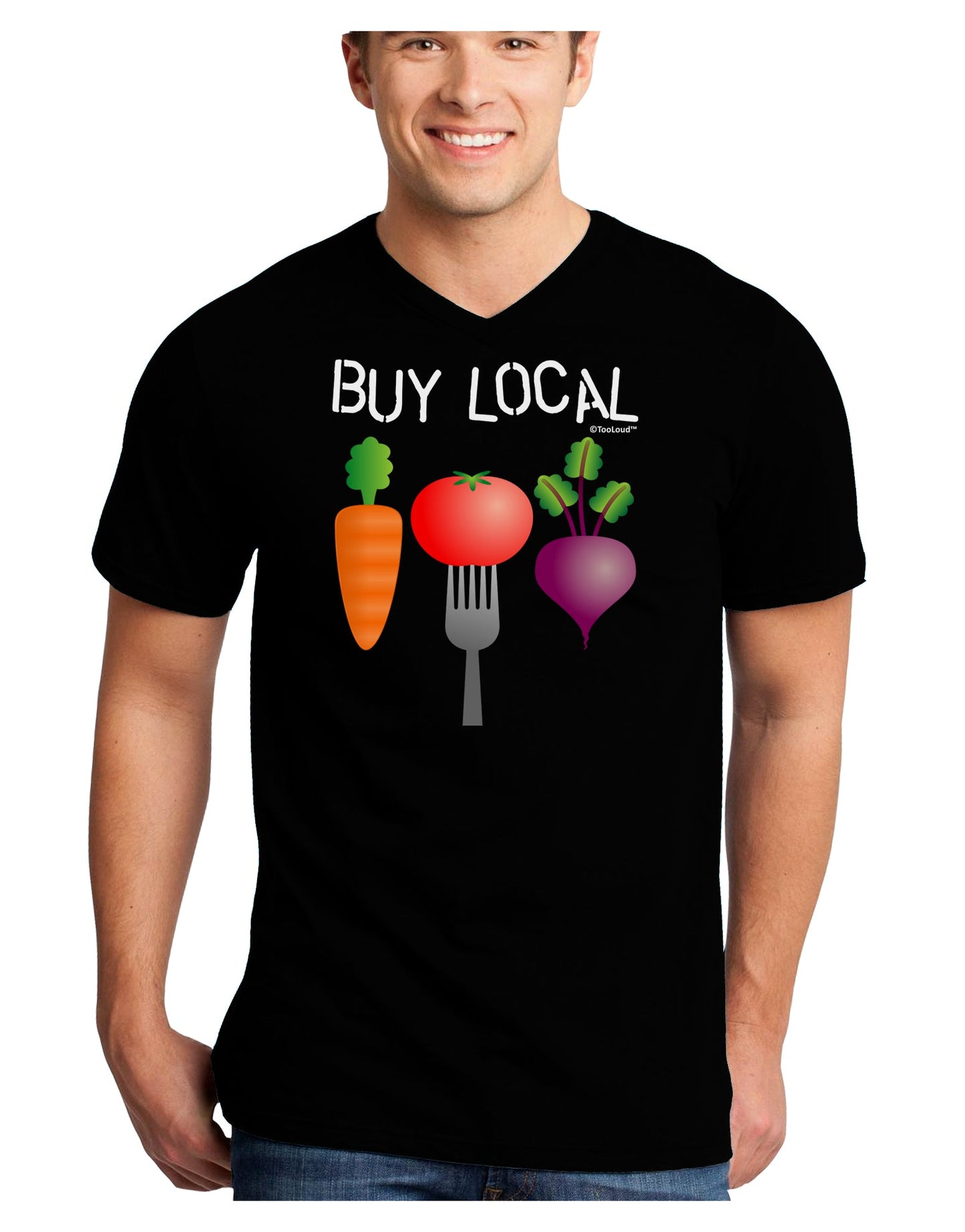 Buy Local - Vegetables Design Adult Dark V-Neck T-Shirt-TooLoud-Black-Small-Davson Sales
