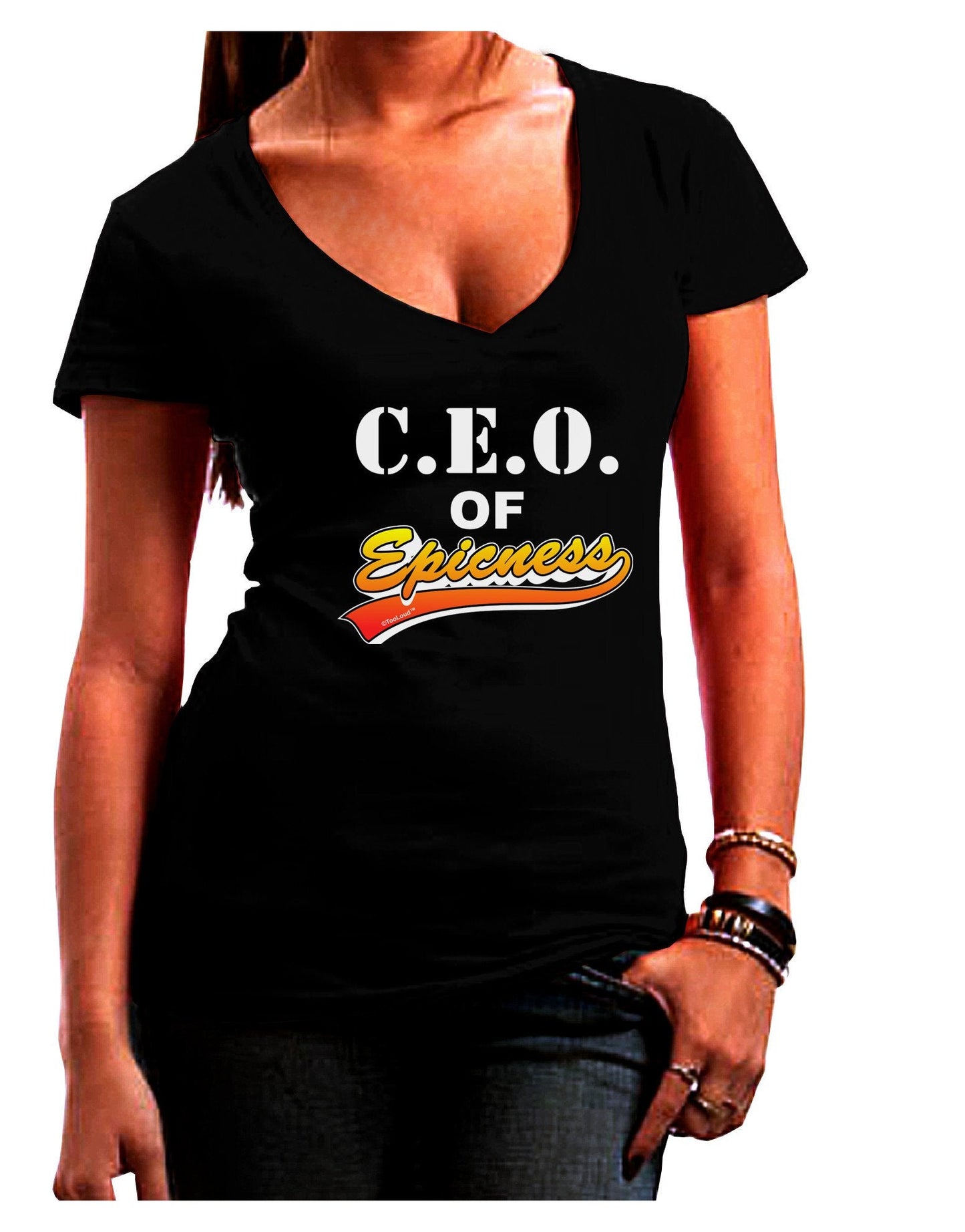 CEO Of Epicness Womens V-Neck Dark T-Shirt-Womens V-Neck T-Shirts-TooLoud-Black-Juniors Fitted XX-Large-Davson Sales