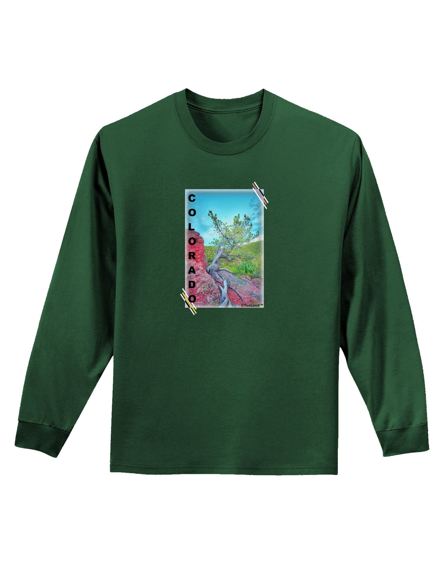 CO Cliffside Tree Text Adult Long Sleeve Dark T-Shirt-TooLoud-Dark-Green-Small-Davson Sales