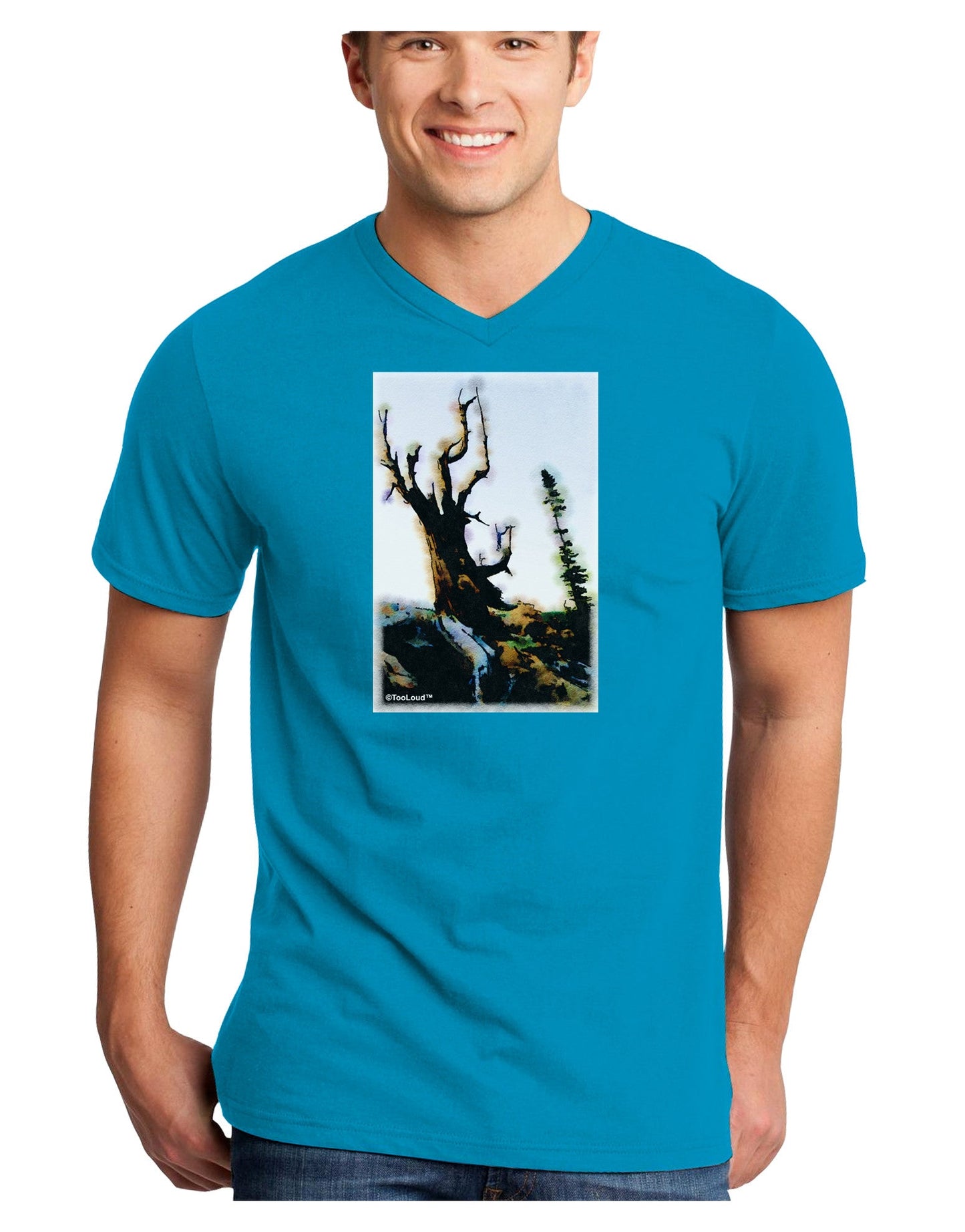 CO Mountain Scenery Watercolor Adult Dark V-Neck T-Shirt-TooLoud-Turquoise-Small-Davson Sales