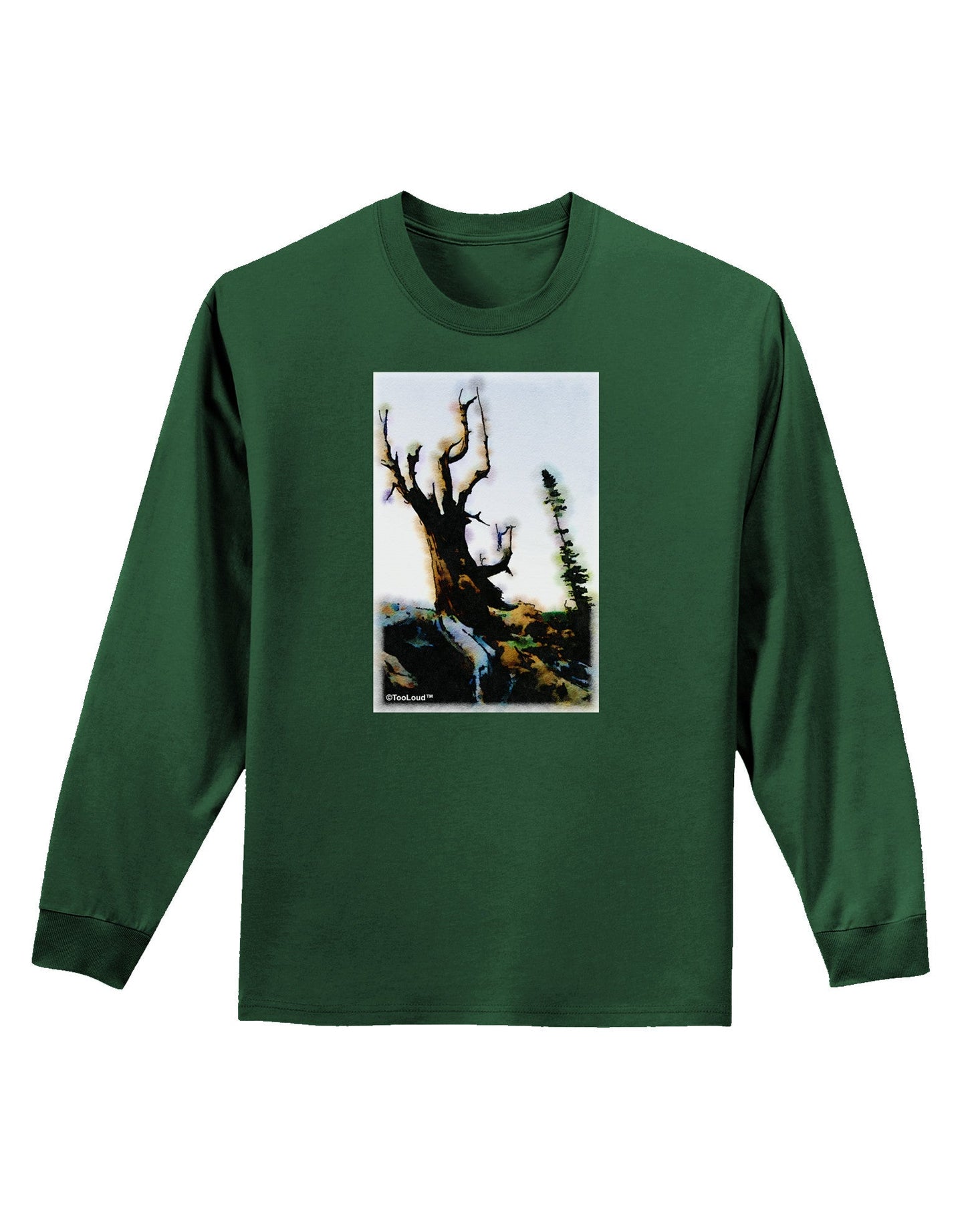 CO Mountain Scenery Watercolor Adult Long Sleeve Dark T-Shirt-TooLoud-Dark-Green-Small-Davson Sales