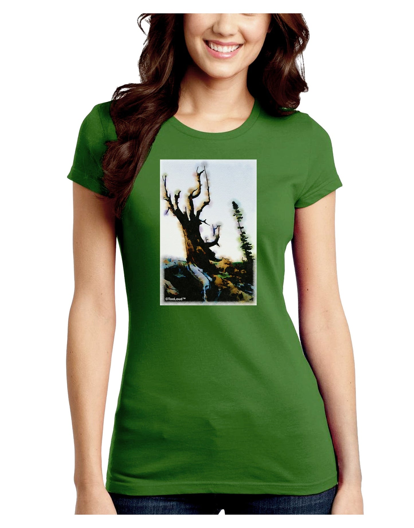 CO Mountain Scenery Watercolor Juniors Petite Crew Dark T-Shirt-T-Shirts Juniors Tops-TooLoud-Kiwi-Green-Juniors Fitted Small-Davson Sales