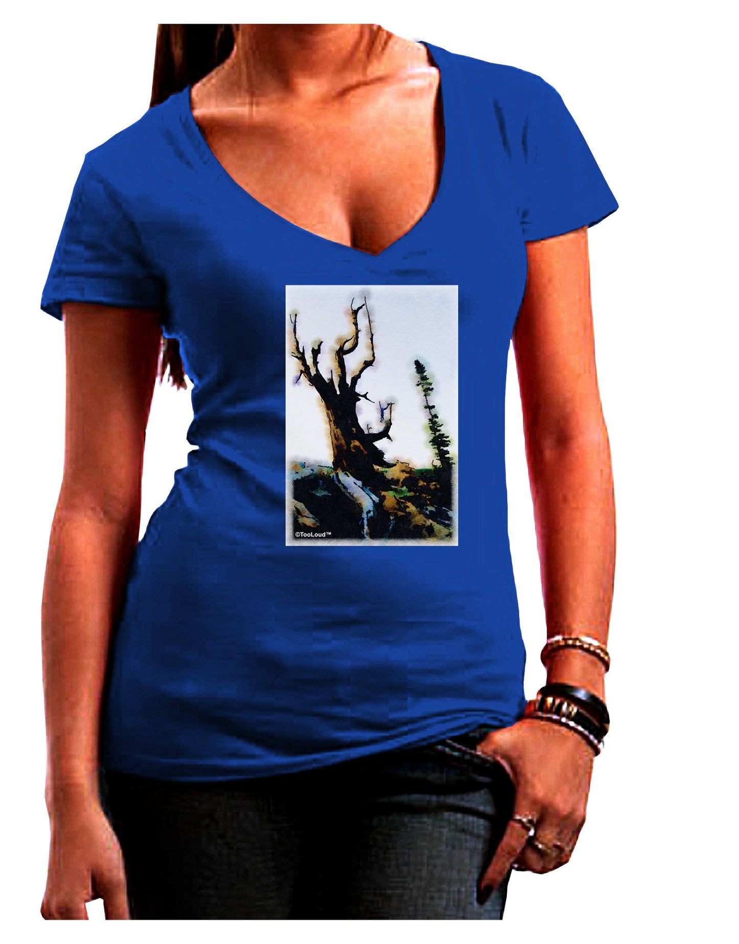 CO Mountain Scenery Watercolor Womens V-Neck Dark T-Shirt-Womens V-Neck T-Shirts-TooLoud-Royal-Blue-Juniors Fitted Small-Davson Sales