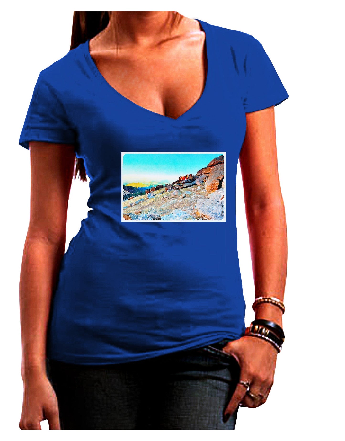 CO Rockies View Watercolor Womens V-Neck Dark T-Shirt-Womens V-Neck T-Shirts-TooLoud-Royal-Blue-Juniors Fitted Small-Davson Sales