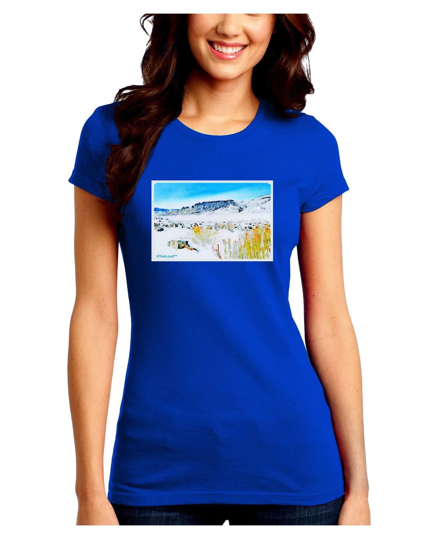 CO Snow Scene Watercolor Juniors Petite Crew Dark T-Shirt-T-Shirts Juniors Tops-TooLoud-Royal-Blue-Juniors Fitted Small-Davson Sales