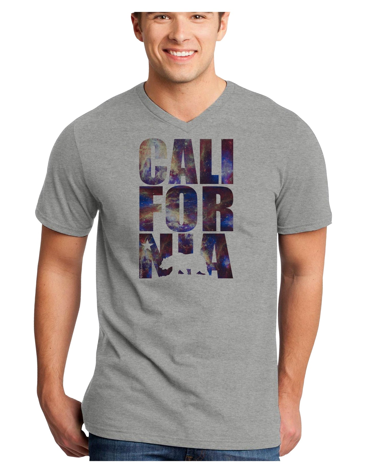 California Republic Design - Space Nebula Print Adult V-Neck T-shirt by TooLoud-Mens V-Neck T-Shirt-TooLoud-HeatherGray-Small-Davson Sales