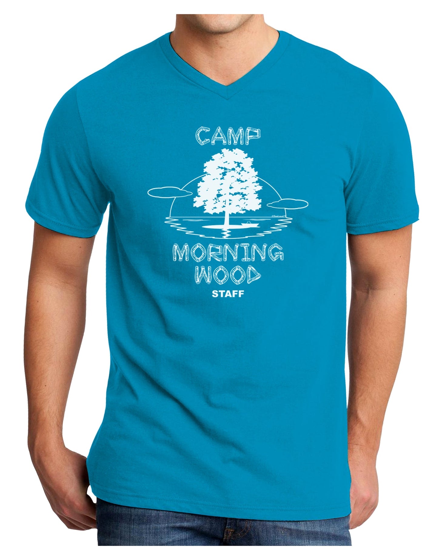 Camp Morning Wood Staff - B&W Adult Dark V-Neck T-Shirt-Mens V-Neck T-Shirt-TooLoud-Turquoise-Small-Davson Sales