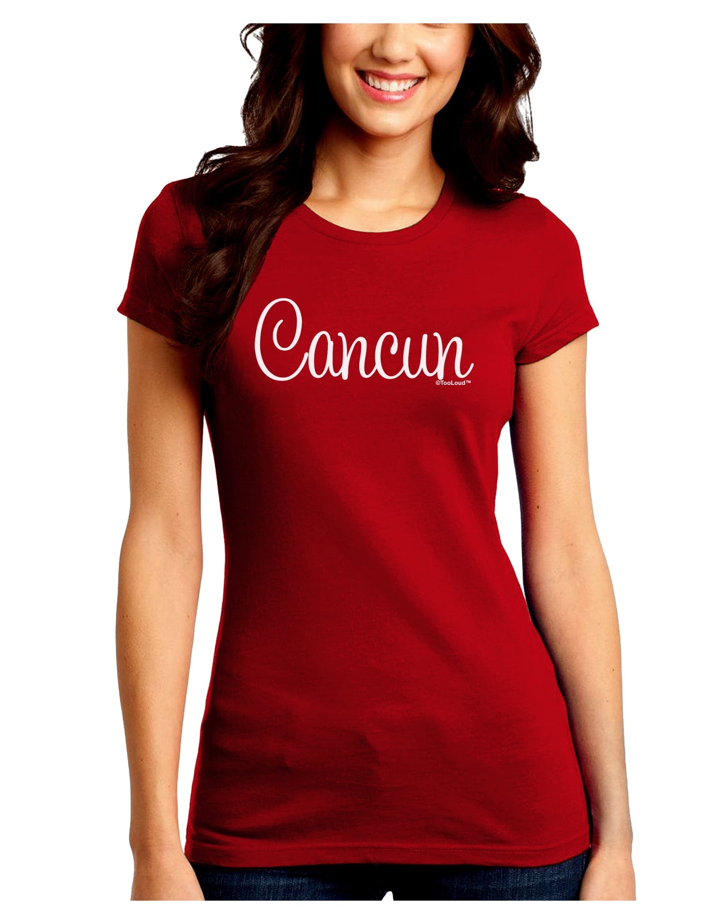 Cancun Mexico - Script Text Juniors Crew Dark T-Shirt-T-Shirts Juniors Tops-TooLoud-Red-Juniors Fitted Small-Davson Sales