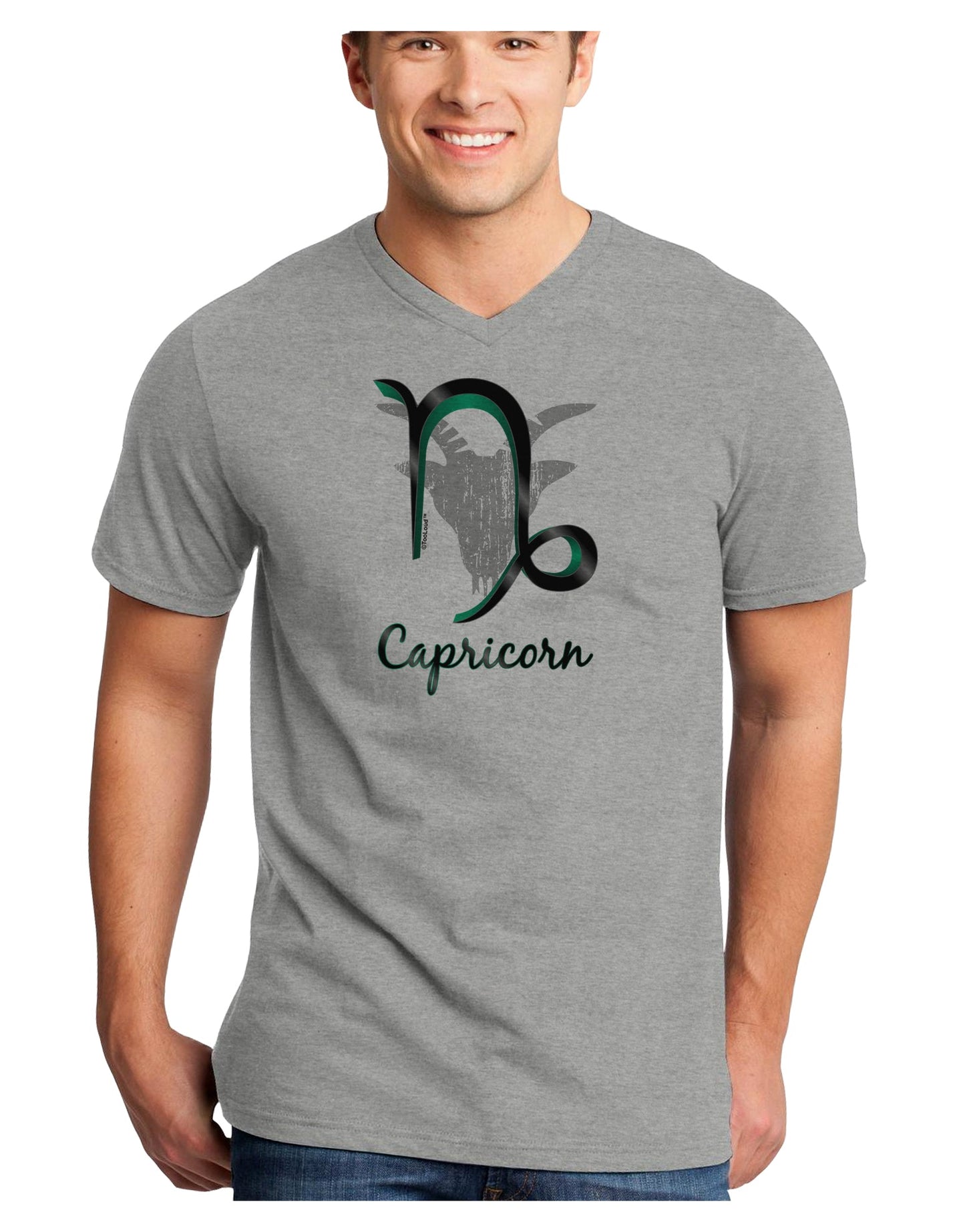 Capricorn Symbol Adult V-Neck T-shirt-Mens V-Neck T-Shirt-TooLoud-HeatherGray-Small-Davson Sales