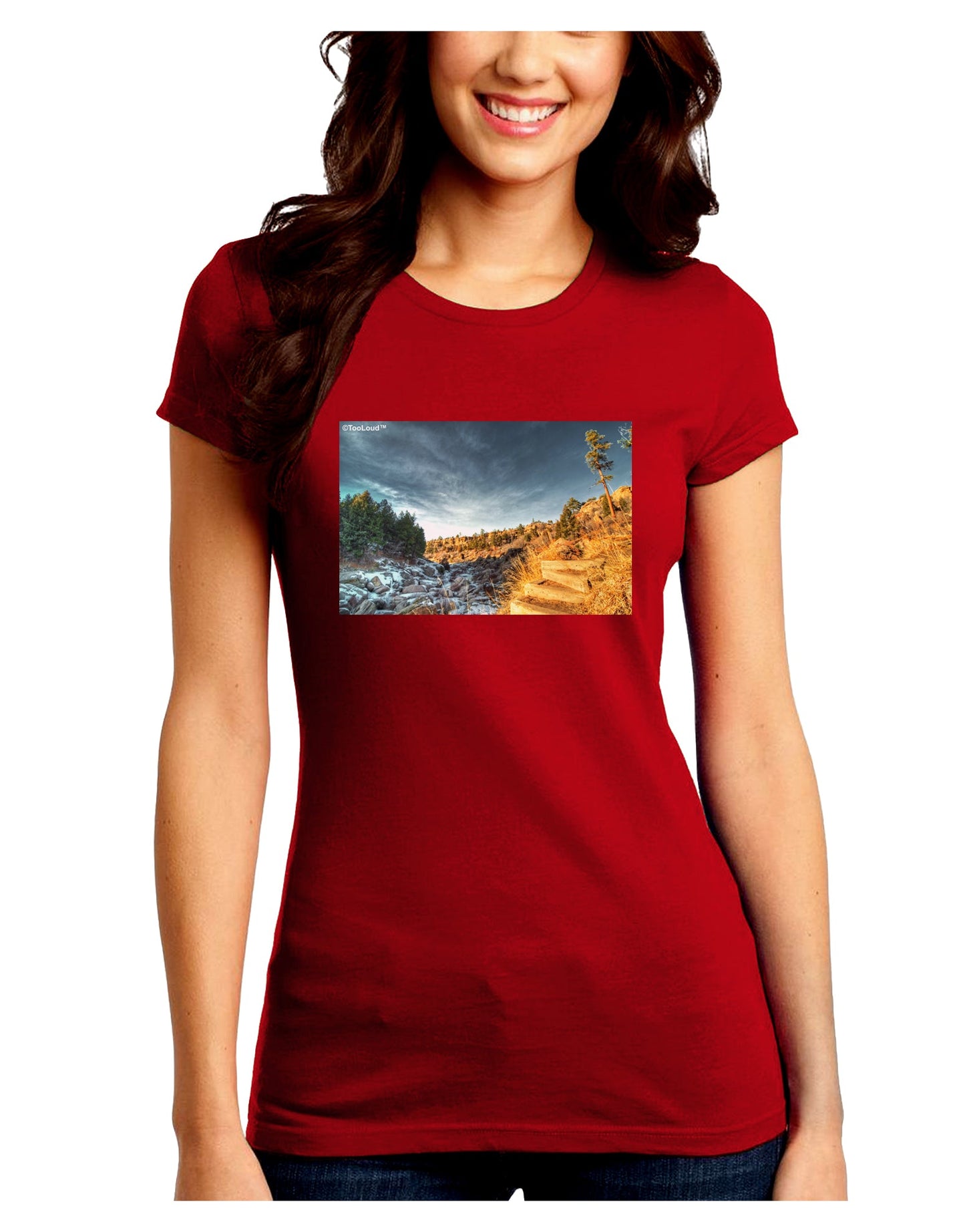 Castlewood Canyon Juniors Petite Crew Dark T-Shirt-T-Shirts Juniors Tops-TooLoud-Red-Juniors Fitted Small-Davson Sales