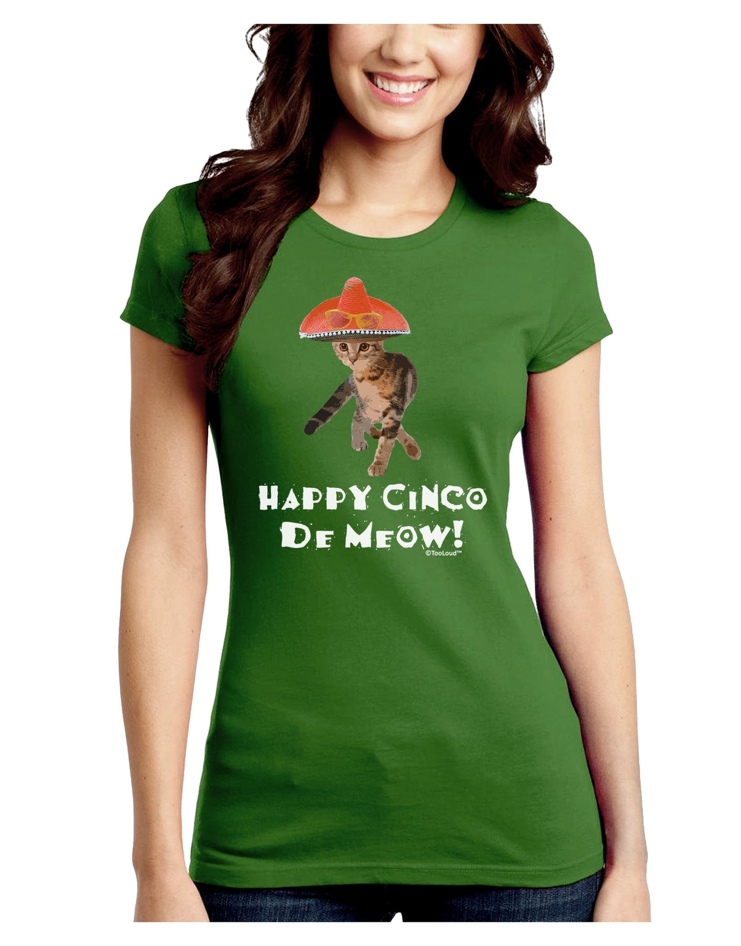 Cat with Pink Sombrero - Happy Cinco de Meow Juniors Crew Dark T-Shirt by TooLoud-T-Shirts Juniors Tops-TooLoud-Kiwi-Green-Juniors Fitted X-Small-Davson Sales